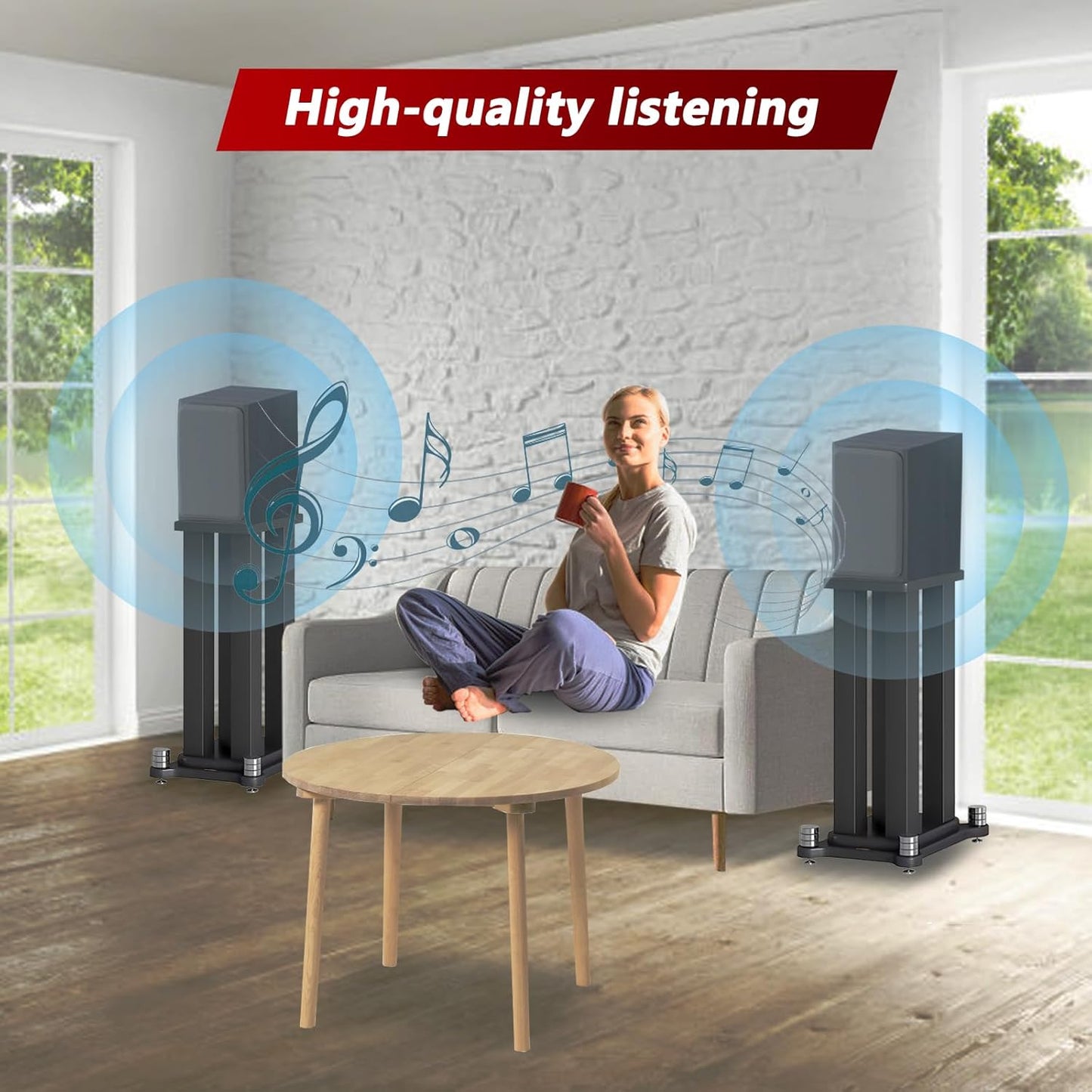 A Pair of Universal Speaker Stands, Heavy Duty Speaker Stands Holds Bookshelf Speaker Satellite Speaker Large Speaker, Vibration-Absorbing MDF Design, Holds 88lbs Speaker (Black, 80cm/31.4in)