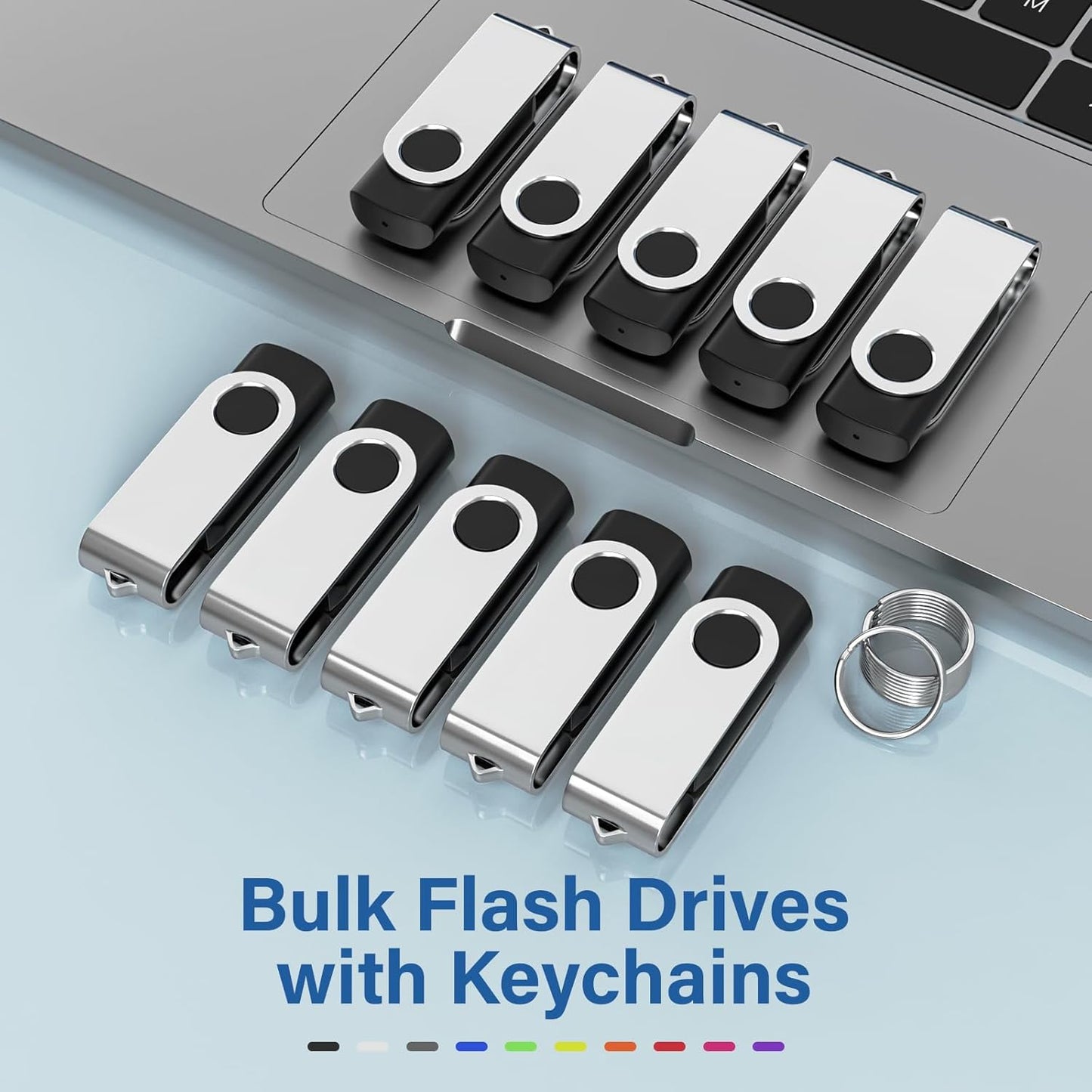 Flash Drives 128MB 20 Pack with Keychains, Swivel USB 2.0 Thumb Drives Bulk USB Drive Memory Stick USB Stick Pack (Black)