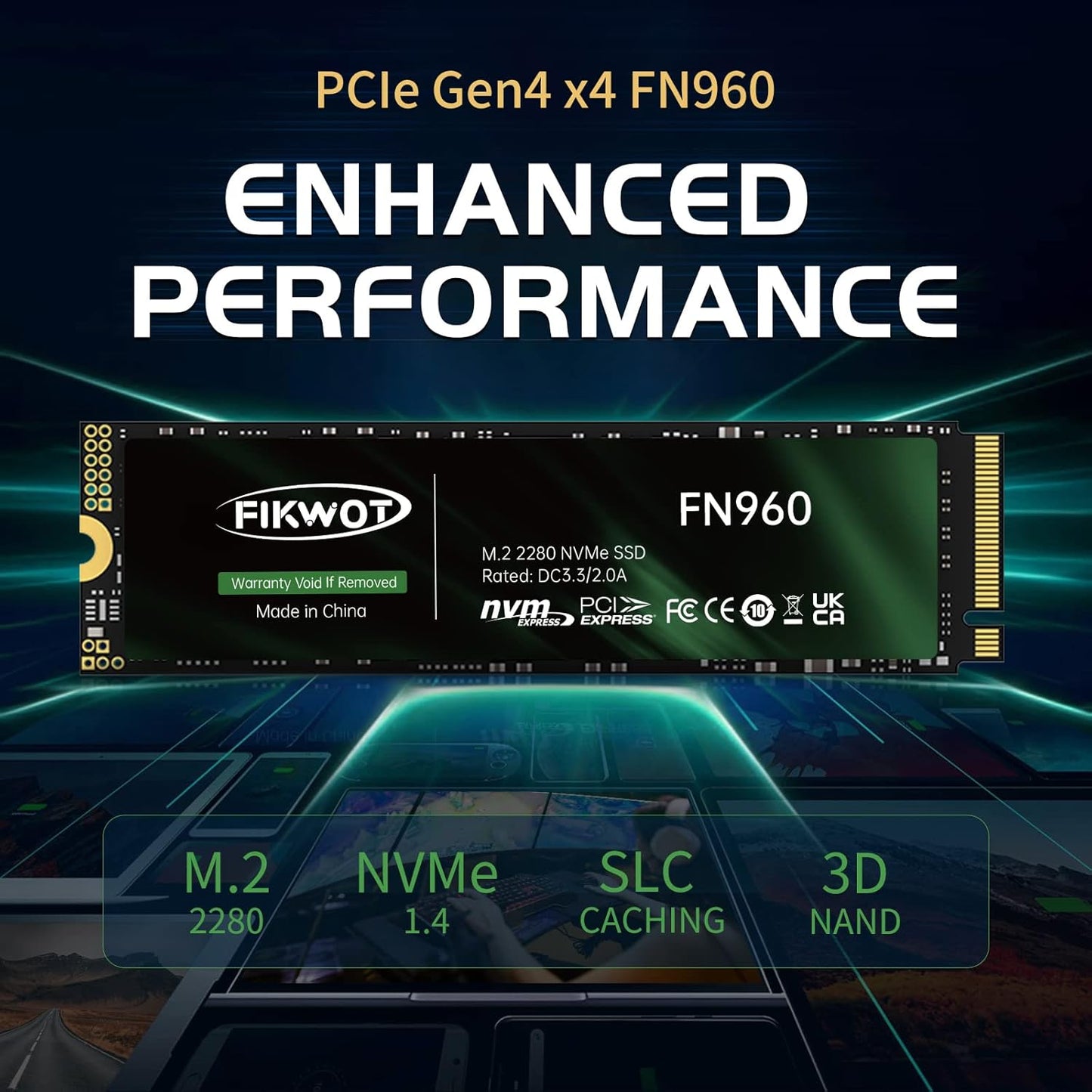 FN960 4TB M.2 2280 PCIe Gen4 x4 NVMe 1.4 Internal Solid State Drive with Heatsink - Speeds up to 5,000MB/s, Dynamic SLC Cache, Compatible PS5 Internal SSD