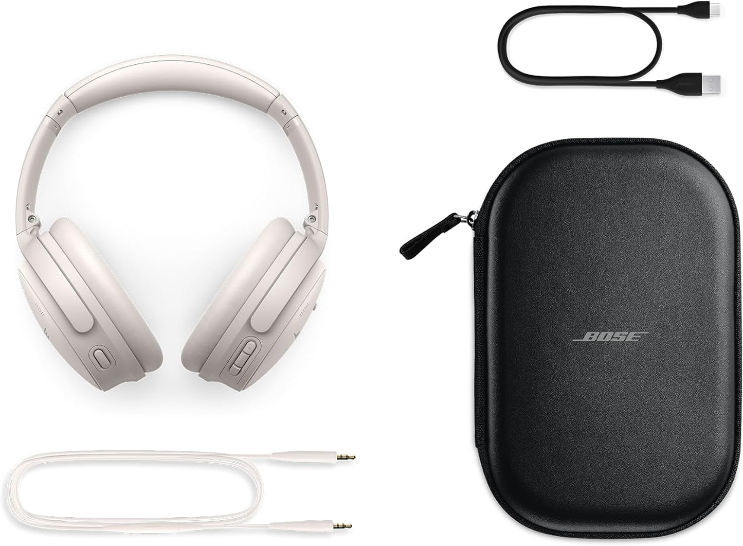 Bose QuietComfort Bluetooth Headphones, Wireless Headphones with Active Over Ear Noise Cancelling and Mic, Deep Bass, Up to 24 Hours of Playtime, White Smoke