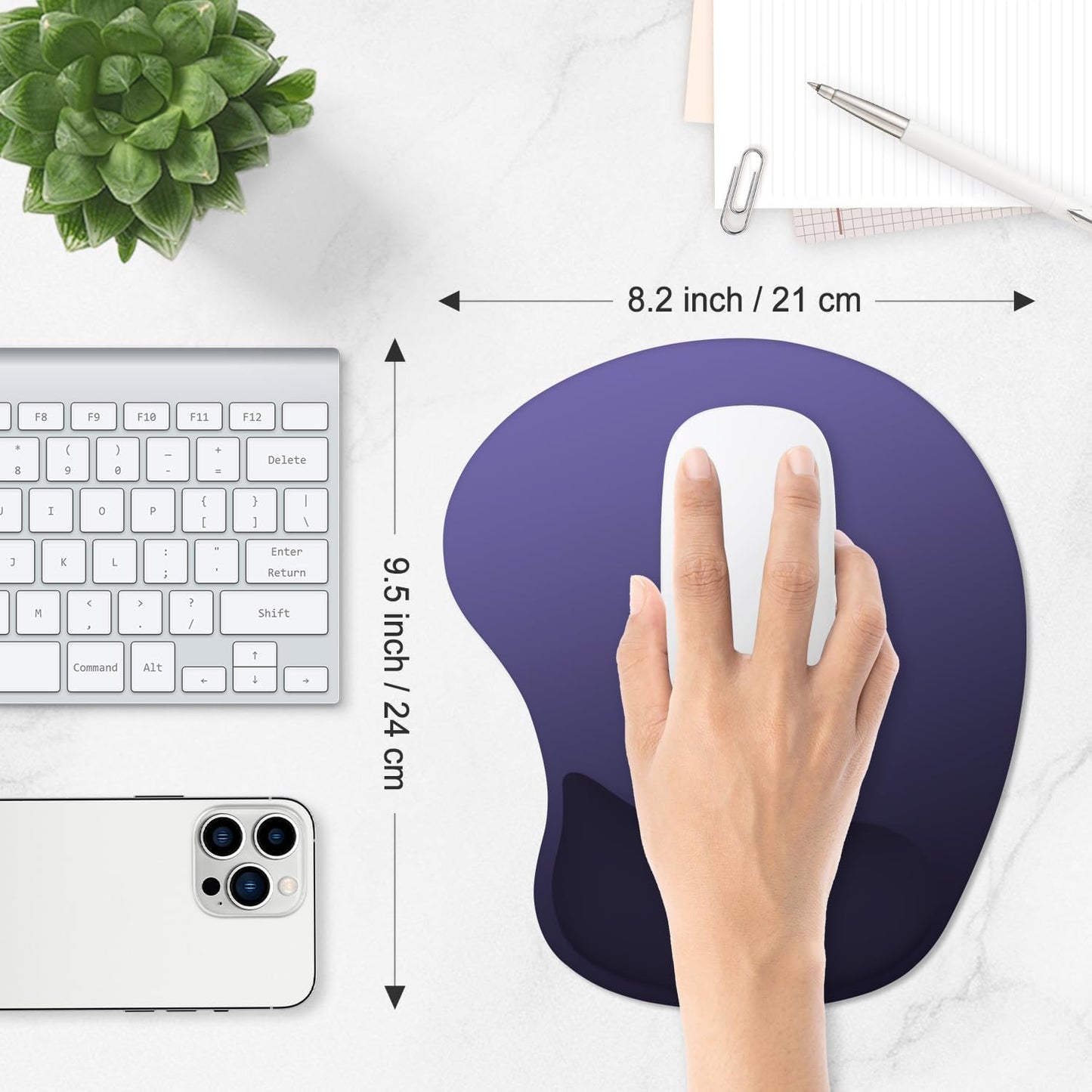 ITNRSIIET Ergonomic Mouse Pad, Cushioned Gel Wrist Rest, Non-Slip Base, Smooth Surface, Compatible with All Mice for Office & Gaming, Desk Accessory, 9.5 x 8.2 inch, Violet Gradient