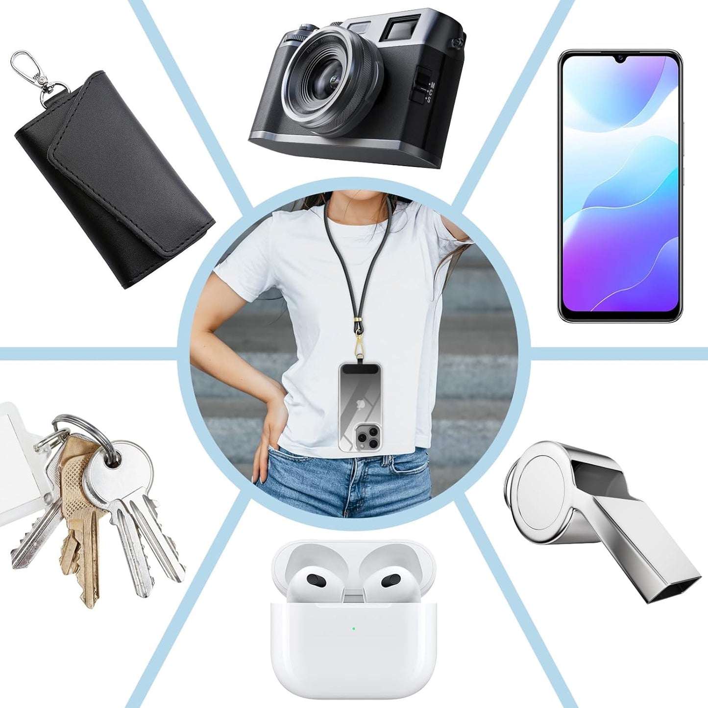 3 Pack Cell Phone Lanyard Patchs, Phone Tether Tab for iPhone, Phone Chain&Strap Replacement Part for All Fullcover Phone Cases - Black