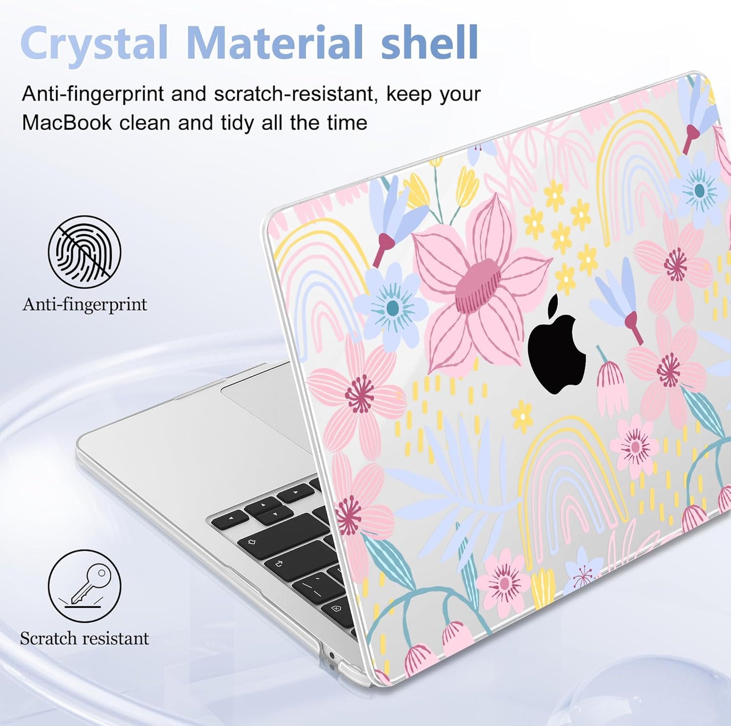 Case for MacBook Air 15 Inch 2025 2024 2023 Release M4 A3241 M3 A3114 M2 A2941, Hard Shell with Screen Protector & Keyboard Cover, Compatible with Touch ID, Florals