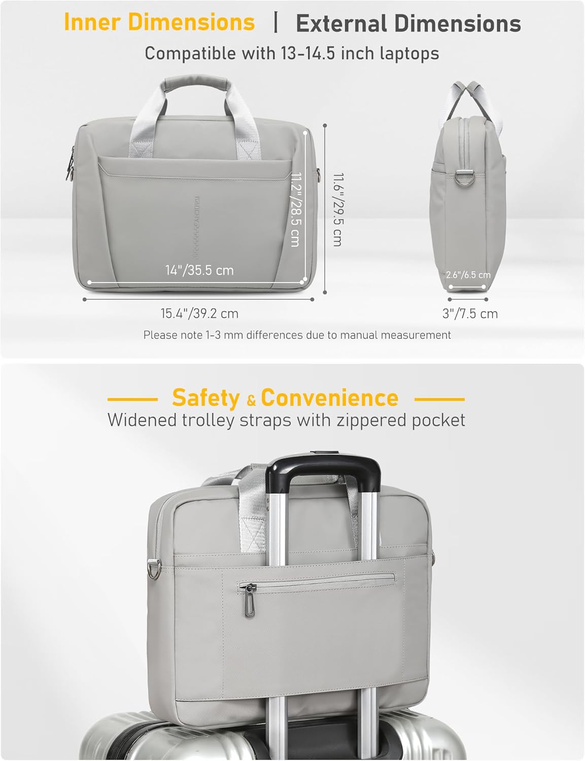 13-14 Inch Laptop Shoulder Bag Business Briefcase Water Resistant Computer Messenger Bags Compatible with MacBook Pro 14, MacBook Air 13 M4, HP, Dell, ASUS Notebook, Grey