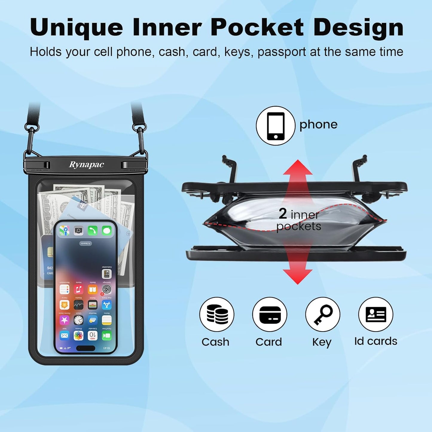 2 Pack Waterproof Phone Pouch - 10in Waterproof Phone Case with Lanyard, IPX8 Cellphone Dry Bag Beach Essentials for iPhone 16 15 14 Pro Max, Galaxy S25 S24 S23 Ultra, Cruise Ship Essentials