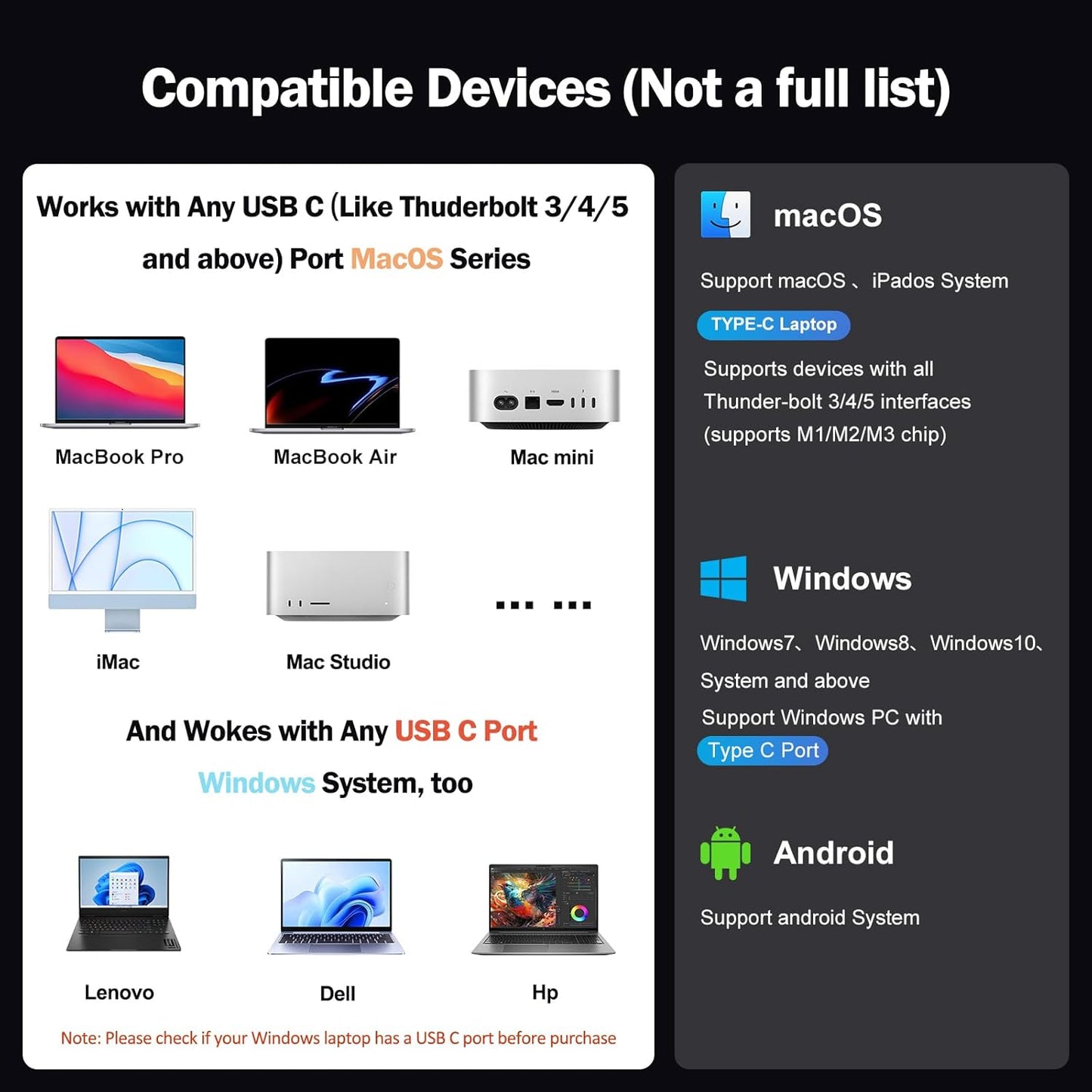 DisplayLink Docking Station 3 Monitors with 130W Power Supply,15 in 1 USB C Triple 4K Display Dock for M1 M2 M3 M4 Thunderbolt MacBook Pro/Air and USB-C/A Port Windows Laptops (3 HDMI, 2 DP)