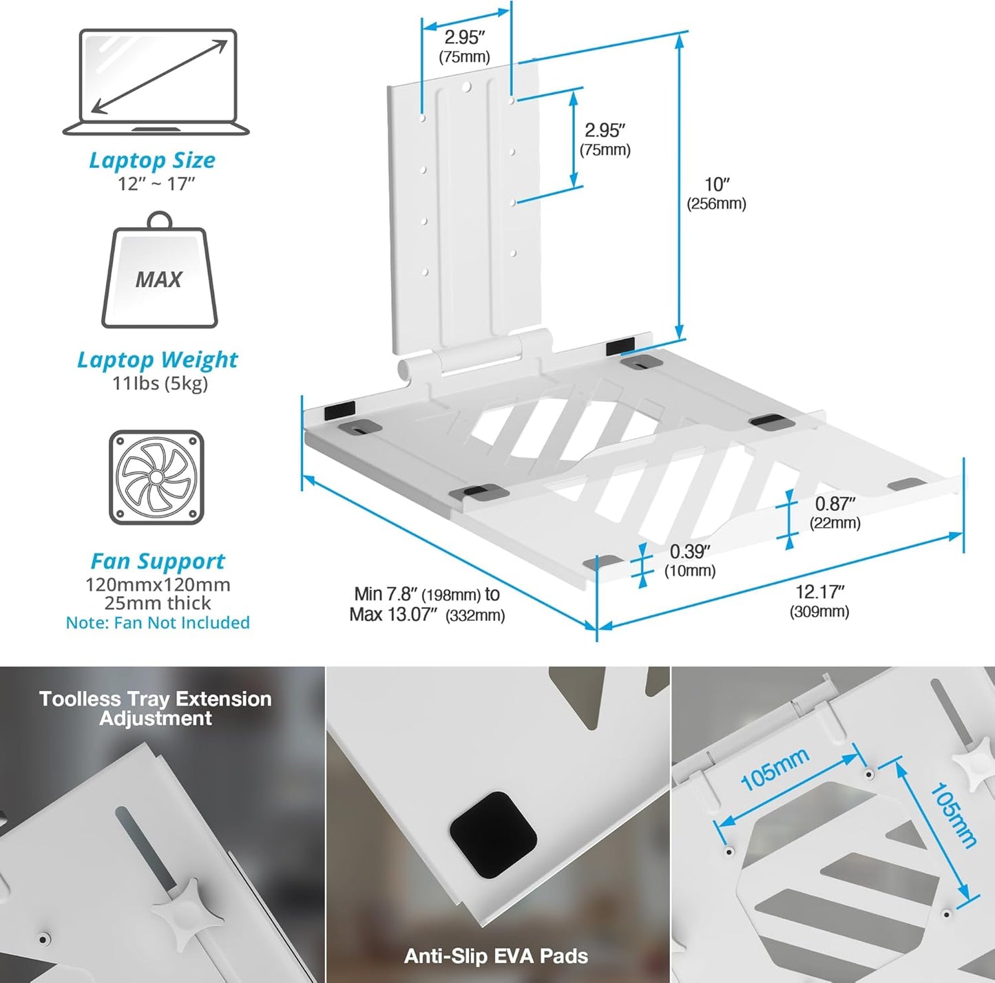 AVLT Dual 17”-38" Monitor Arm Desk Mount with 17" Laptop Tray and USB-C Docking Station, HDMI 4K60Hz, USB-A 5Gbps, Ethernet, 100W PD, Fits Two Flat/Curved Monitor - White