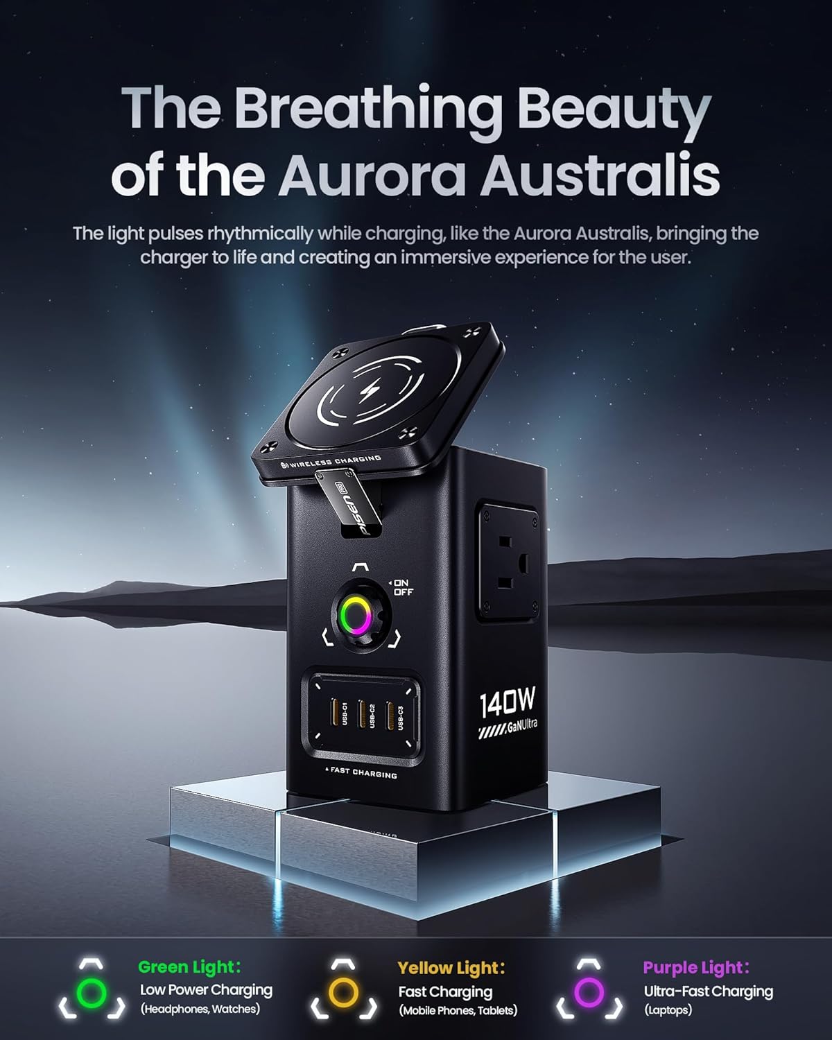 PISEN 8-in-1 Mag-Safe Charger Stand - 140W Charging Station for Multiple Devices Mag-Safe Stand Magnetic Qi2 Wireless Charger for iPhone 16/15/14/13/12 Series, Magnetic Charger for Apple Watch