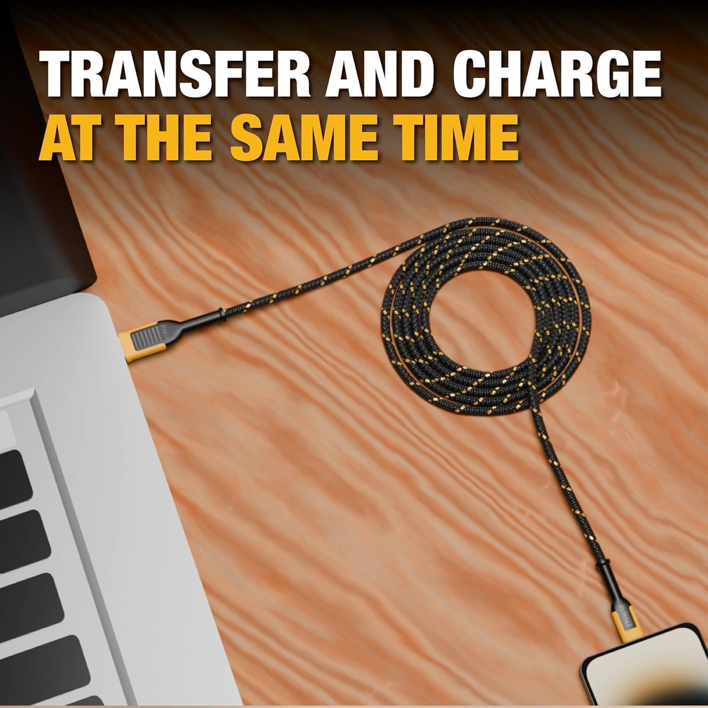 DEWALT Heavy Duty USB to USB C Cable, Jobsite Type C Cable, High Speed USBA to Type-C, Fast Charge USBC Fast Charging Cord for iPhone 16/15 Pro Max, MacBook, iPad, Samsung Galaxy, 10ft (USB2.0, Black)