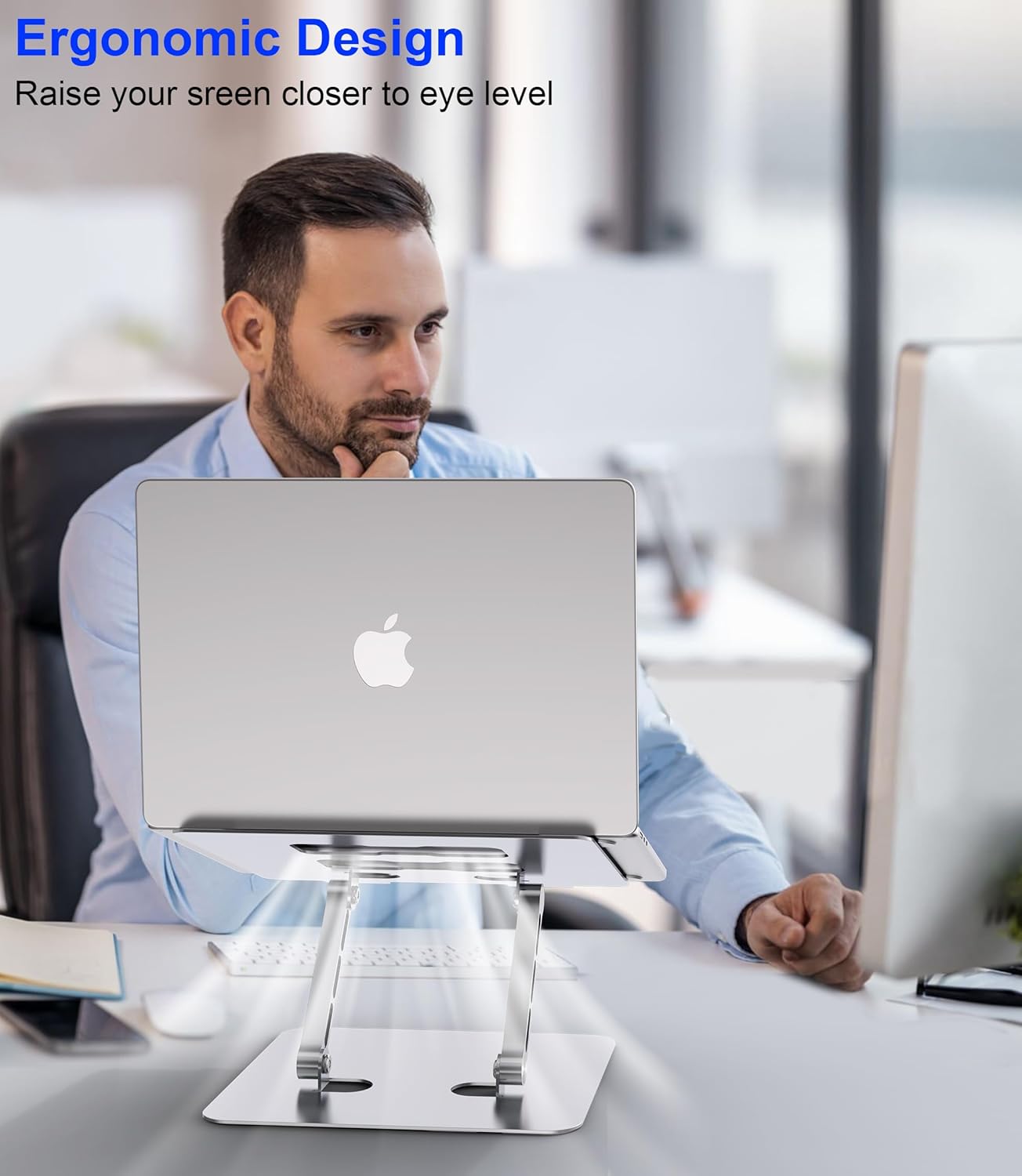 Adjustable Laptop Stand,Ergonomic Foldable Notebook Computer Holder.Compatible with MacBook iPad Dell HP Lenovo ThinkPad Acer ASUS Samsung and More 10-17" Laptops Tablets,Silver