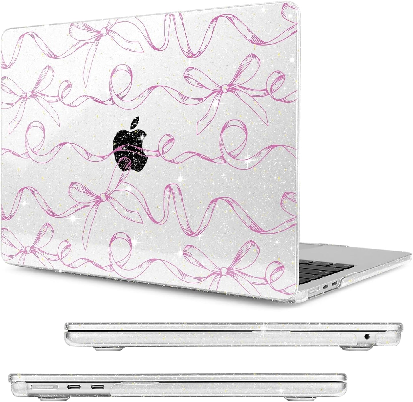 Compatible with MacBook Air 15 inch Case, M4 A3241/M3 A3114/M2 A2941 (Released 2025 to 2023), Hard Shell, Keyboard Cover, Screen Protector, Webcam Cover & Type-C Adapter, Sparkly Bows