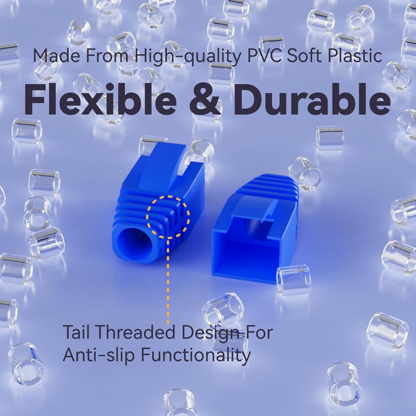 CableGeeker 100-Pack Cat7 / Cat8 RJ45 Strain Relief Boots, RJ45 Boot, Cat 6 Boot, Cat6 Ethernet Boots, Suitable for 8.5mm(0.33in) Ethernet Cables (Square-Press Black)