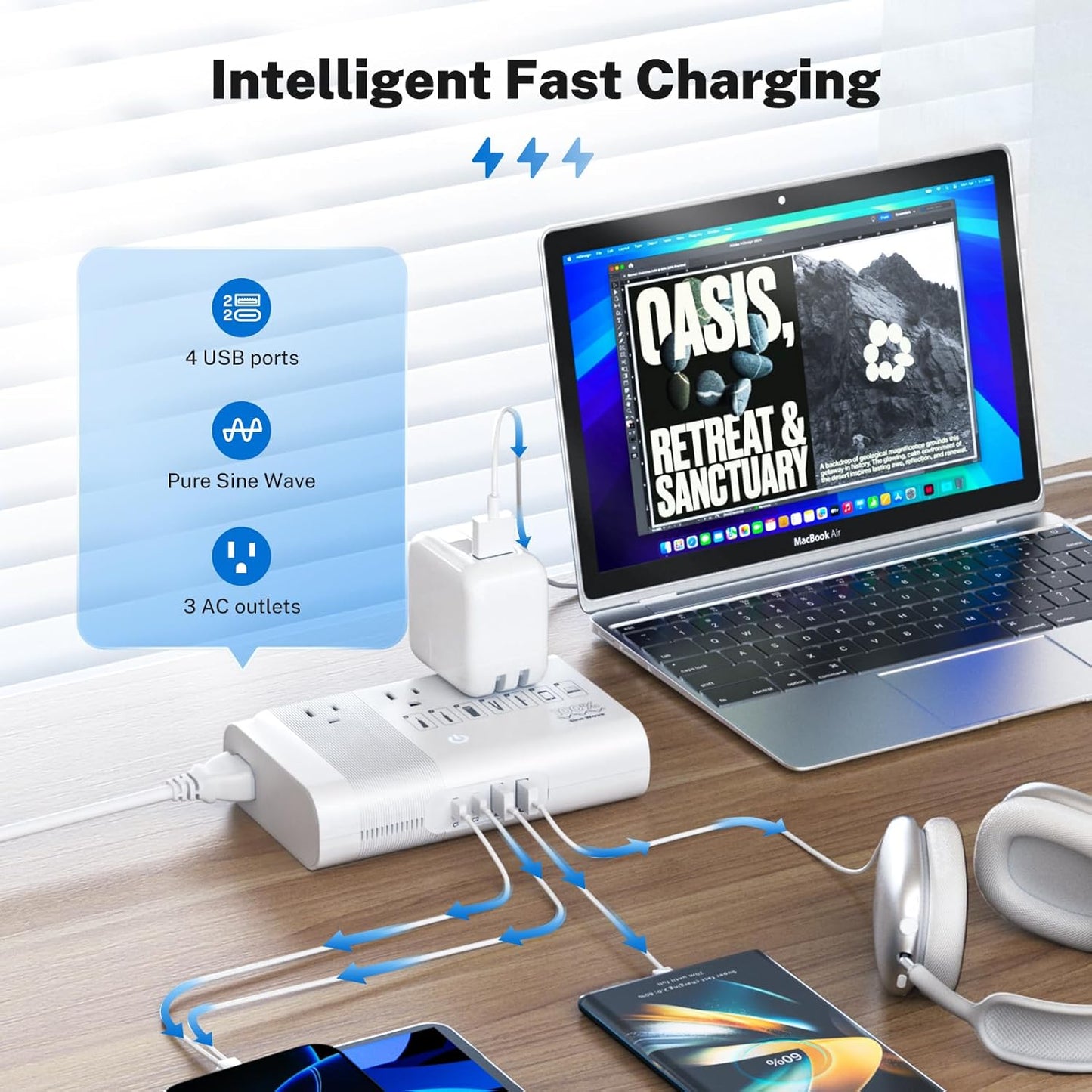 DOACE 500W Universal Travel Adapter 220V to 110V Voltage Converter, Pure Sine Wave European Travel Plug Adapter Converter, Transformer for US to Most Europe,UK/AU/EU/IT with 3 US Outlets & 4 USB