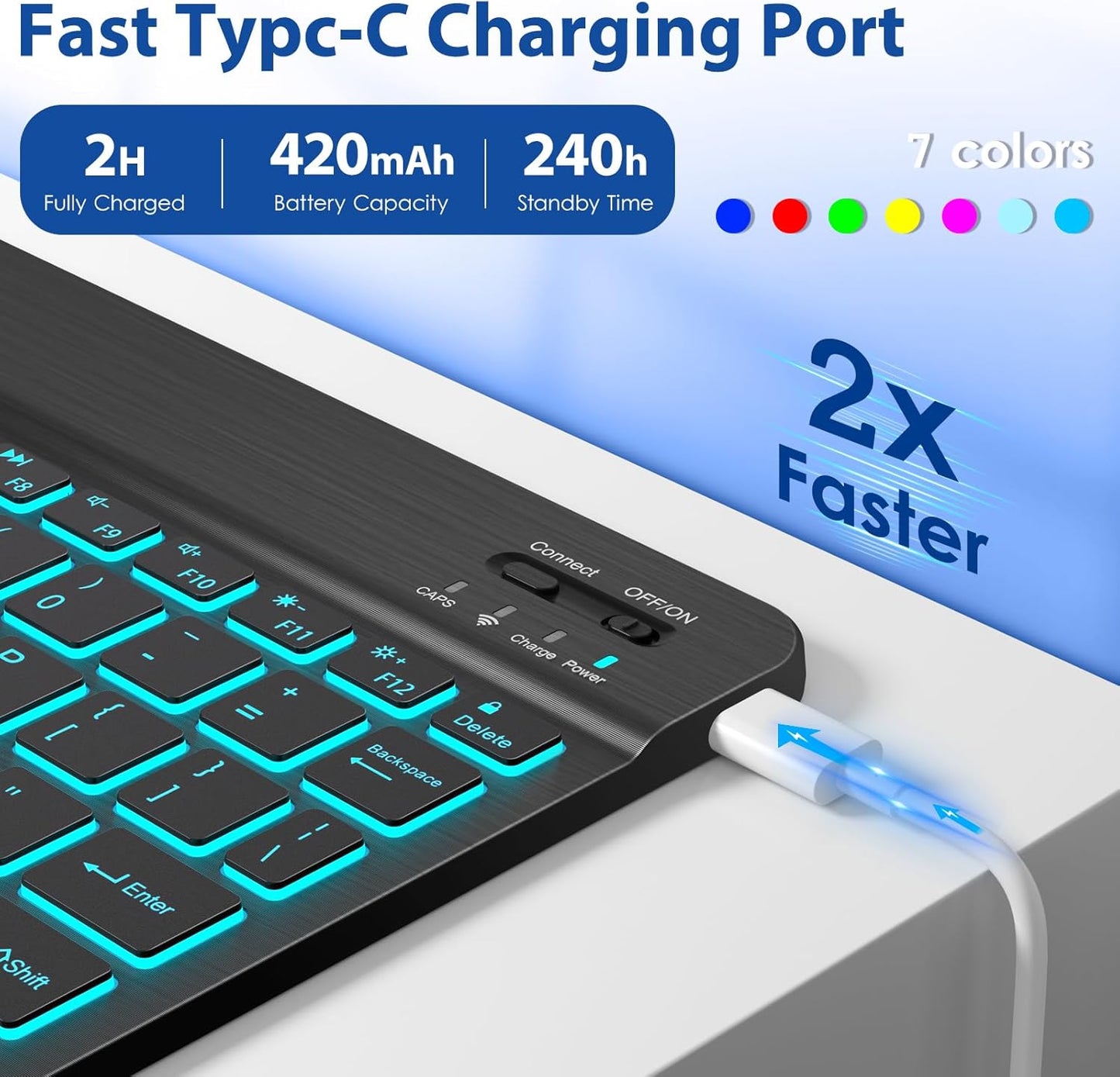 DTTO for iPad 11th (A16)/ 10th Generation Case with Keyboard (2025/2022), 7 Colors Backlit Wireless Detachable Keyboard Leather Folio Cover with Pencil Holder & Pocket, Sea Marble