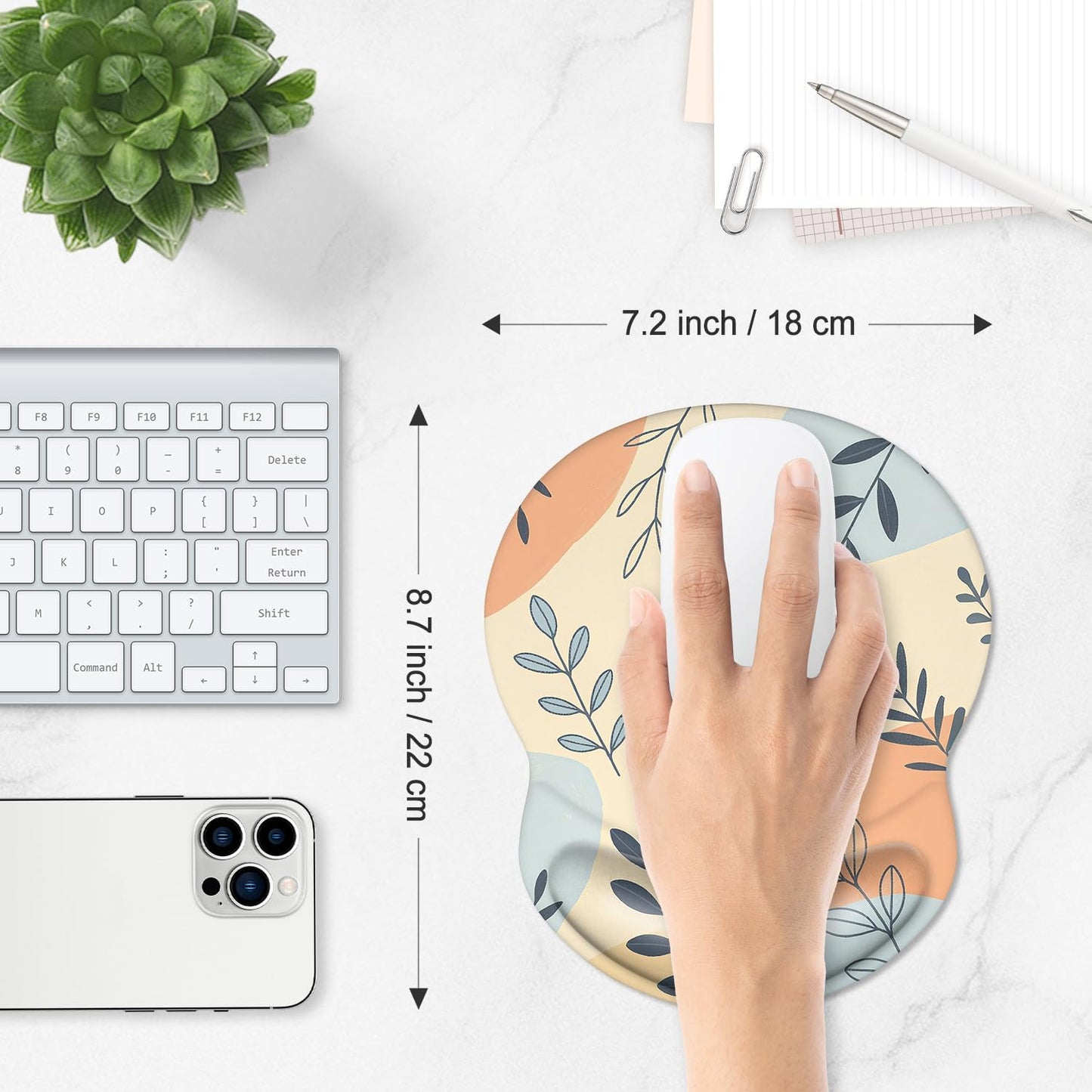 ITNRSIIET Ergonomic Mouse Pad with Comfort Gel Wrist Rest, Non-Slip PU Base, Smooth Textured Surface, Reduces Hand Fatigue & Wrist Pain, 8.7 x 7.2 Inch for Office Gaming Home, VividFoliage