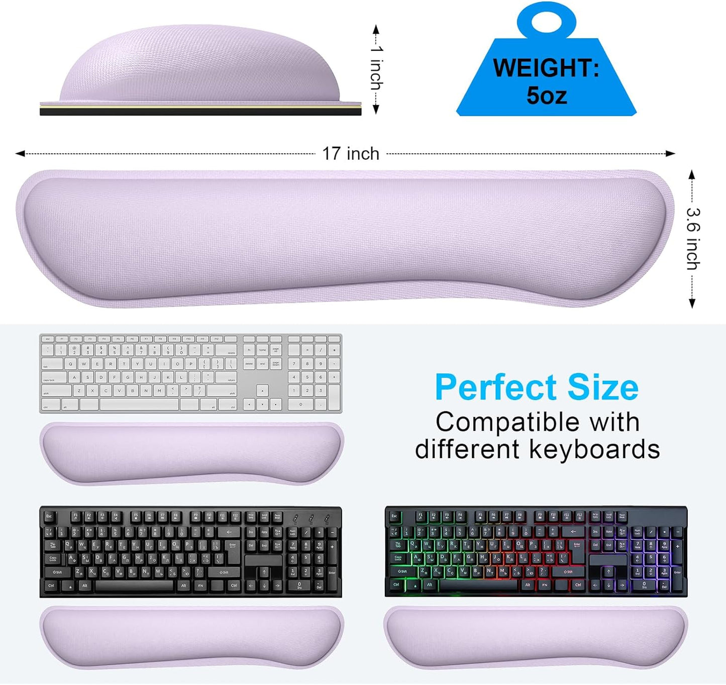 Dapesuom Enlarge Keyboard Wrist Rest, Cute Memory Foam Keyboard Wrist Cushion for Computer Desk Mats Support, Typing Pain Relief Ergonomic Mouse Pad Rests with Non-Slip Base for Gaming, Laptop, Purple