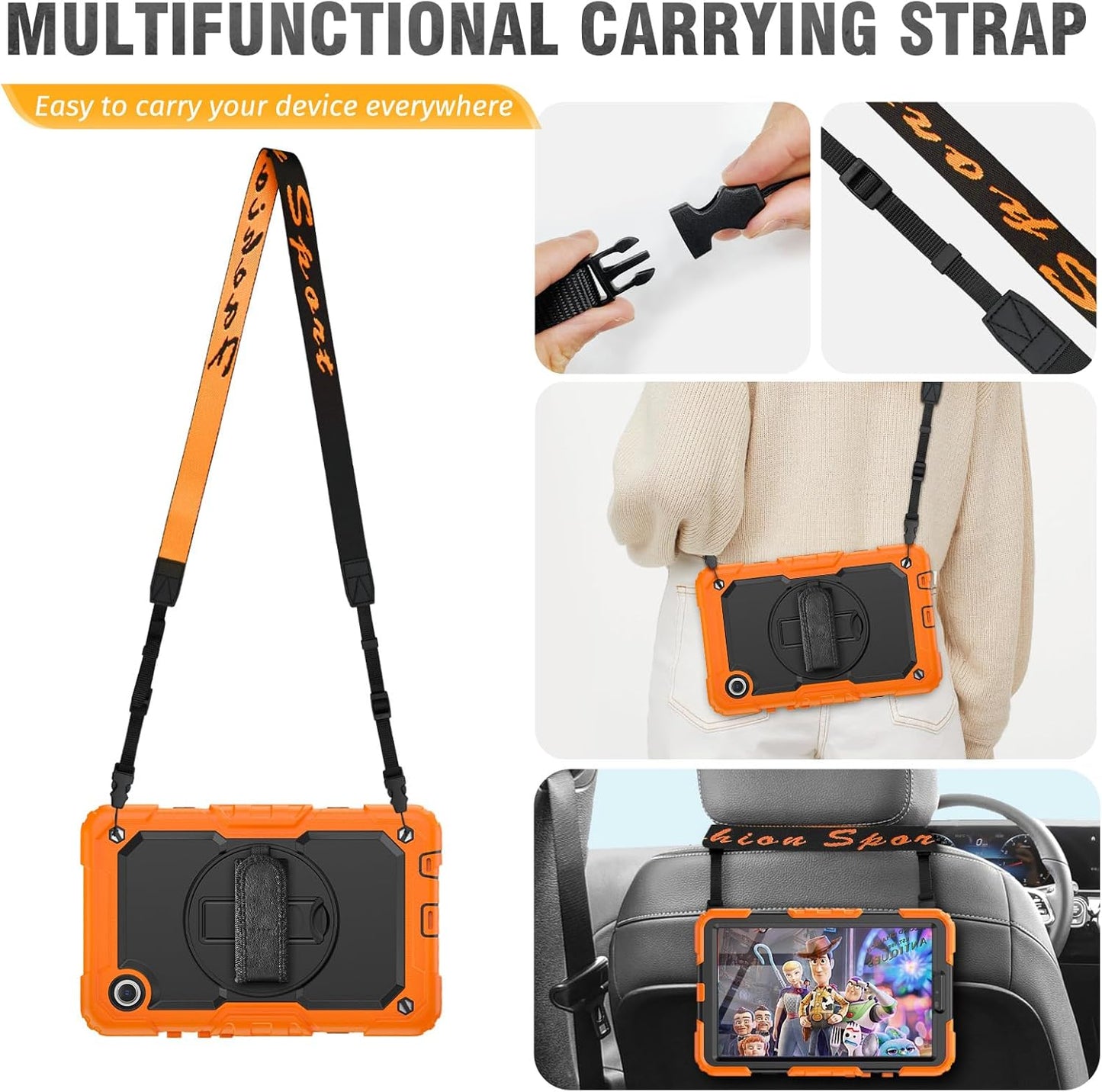 HXCASEAC Case for Samsung Galaxy Tab A9 8.7 Inch, Protective with Screen Protector/Hand Strap/Pen Holder, Sturdy Shockproof for Samsung A9 Tablet Case SM-X110 SM-X115 SM-X117 - Orange