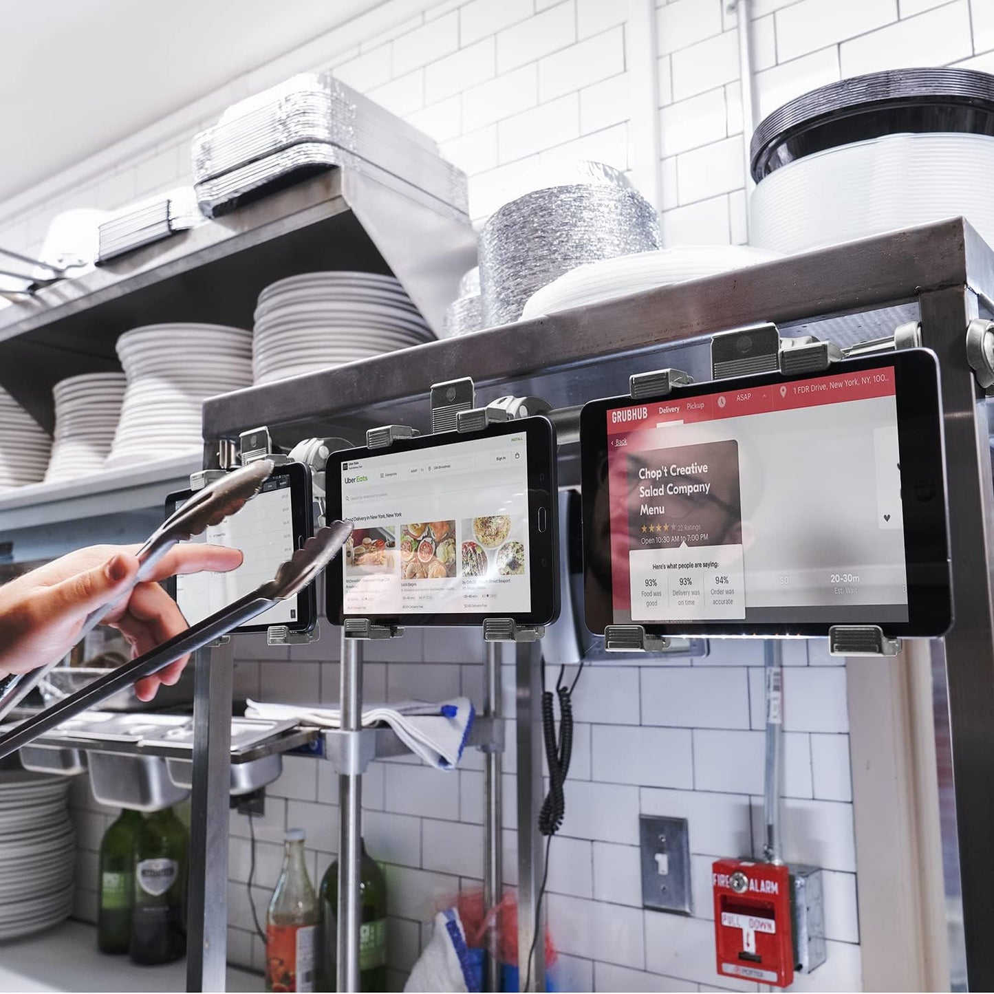 iBOLT TabDock Point of Purchase Wall Mount - with 4 Tablet Holders Perfect for Multiple delivery Applications (DoorDash, Uber eats, Postmates, etc.) Fits 7 to 10 inch Tablets