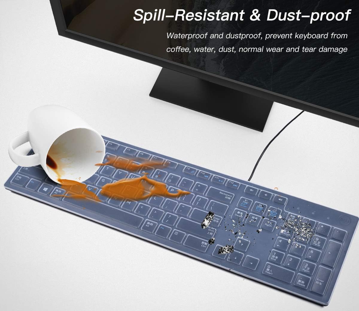 Keyboard Cover for Dell KB216 KB216b KB216t KB216d KB216p Wired & KM636 & Dell Optiplex 5250 3050 3240 5460 7450 7050 & Dell Inspiron AIO 3475/3670/3477 All-in one Desktop Keyboard Protector -Clear