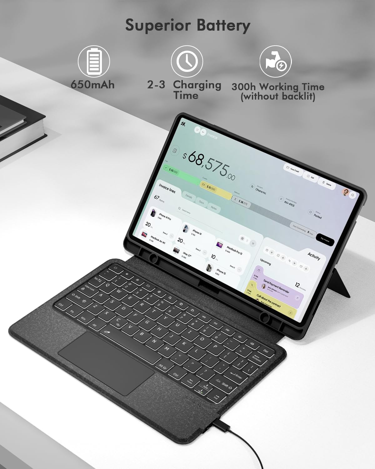 Doohoeek Keyboard Folio for Samsung Galaxy S10 Fe 10.9" 2025 / S9 FE / S9, Bluetooth Keyboard Touch with 7-Color Backlit & Any-Angle Stand & Cover Case for Galaxy S10 Fe 10.9-Inch Accessory