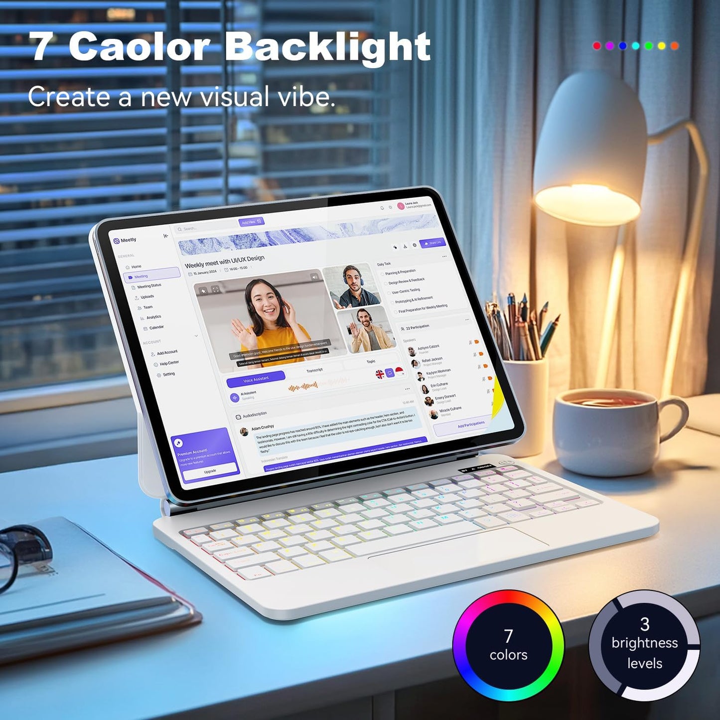 Keyboard Case for iPad Air 13 inch,iPad Pro 12.9 inch (3/4/5/6th Gen),Easy-Set Floating Cantilever Stand Magic Magnetic Backlit - Multi-Touch Trackpad Keyboard Case for iPad (White)