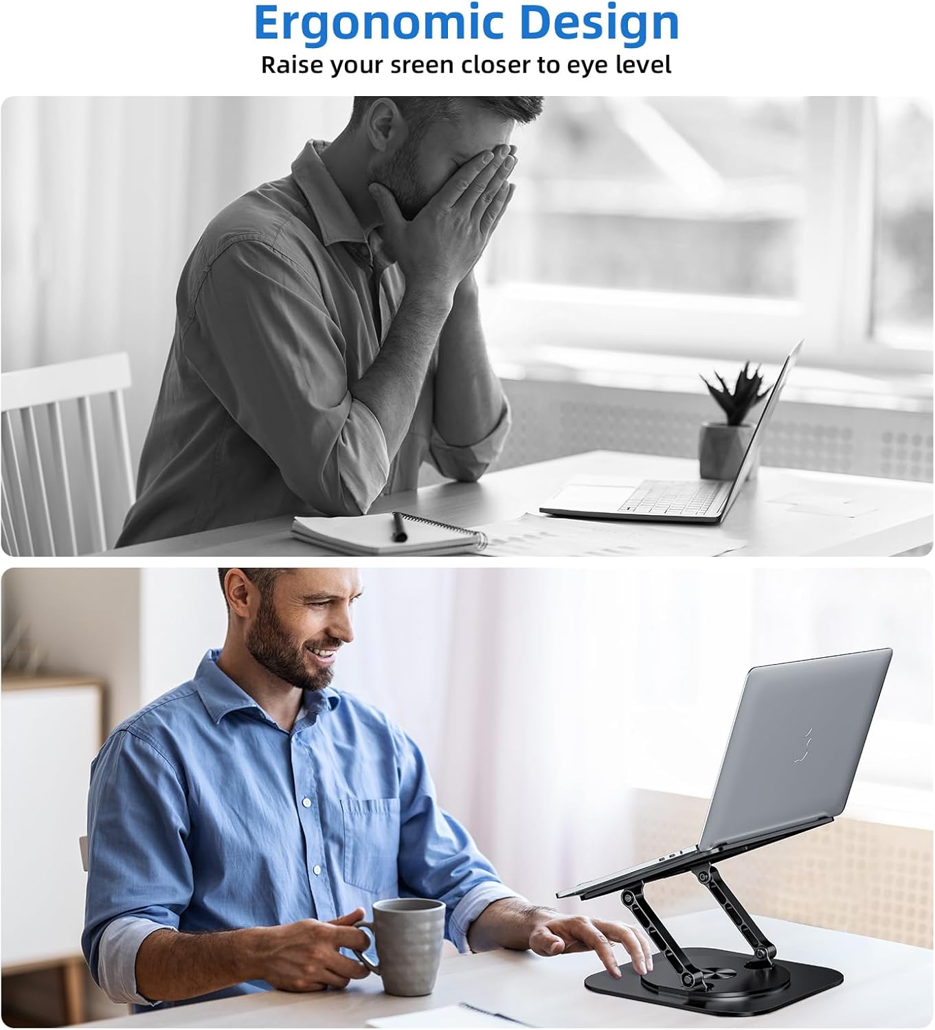 Laptop Stand for Desk, Ergonomic Laptop Riser with 360° Rotating Base, Foldable Notebook Computer Holder Stand Compatible with MacBook Air Pro, Dell XPS, More 10-17" Laptops, Black