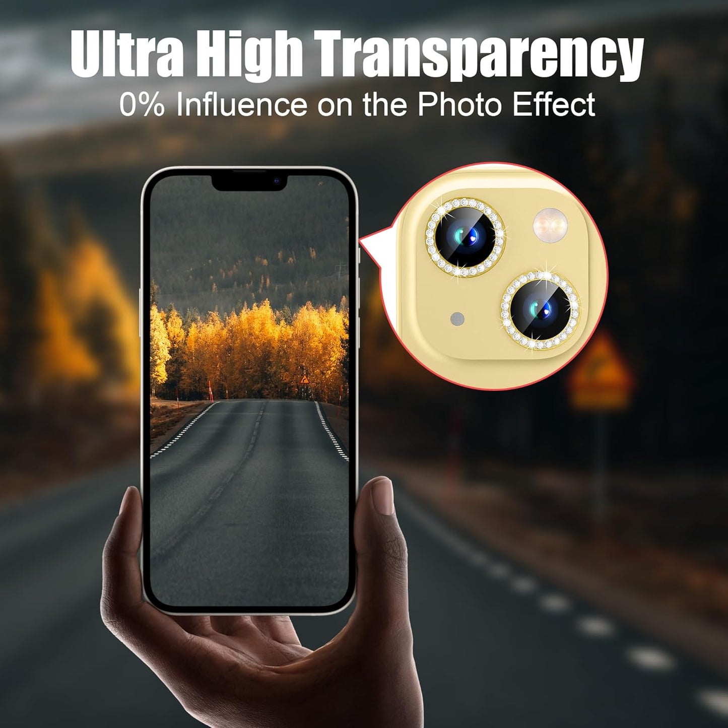 AGVEE 3+3 6 Pack for iPhone 15/15 Plus Camera Lens Protector, Bling Diamond & Bling Glitter Metal Ring 9H Tempered HD Glass Camera Protector Cover Film, Bling-Gold