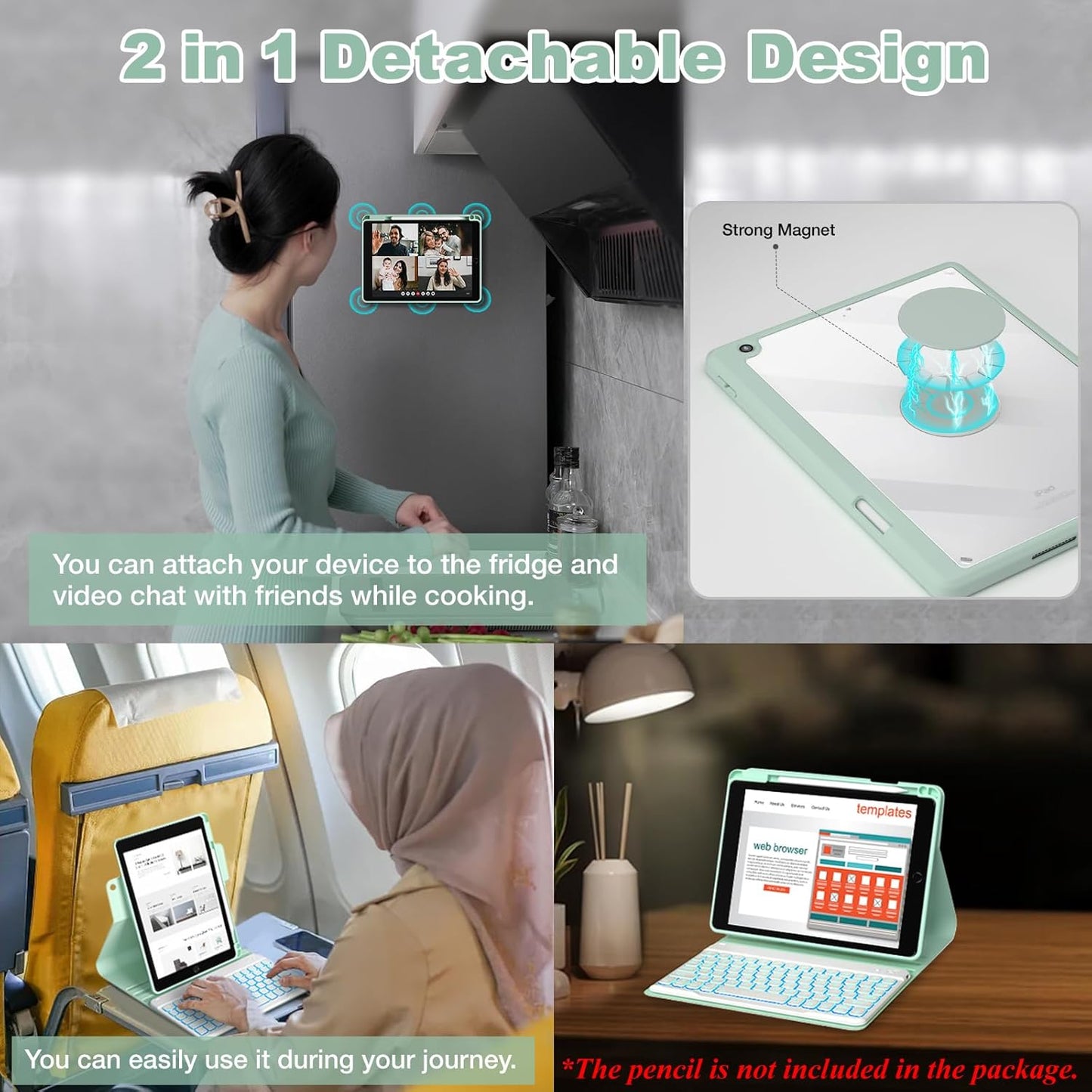 BLUTLOTUS Keyboard Case for iPad 7th/8th/9th Generation 10.2'' 2019/2020/2021, 360° Rotatable Magnetic Keyboard Case with Pencil Holder Groove, 7 Color Backlit Wireless Detachable Keyboard (Sky Blue)