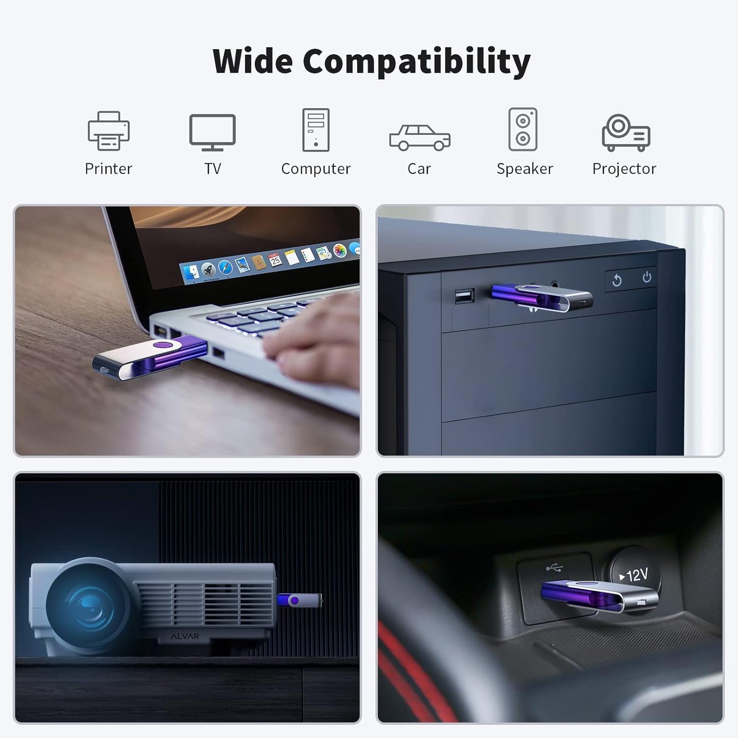 ABLAZE 4GB Flash Drive 2 Pack, USB 2.0 Thumb Drives with Lanyards Swivel USB Memory Stick 4GB(Green and Purple