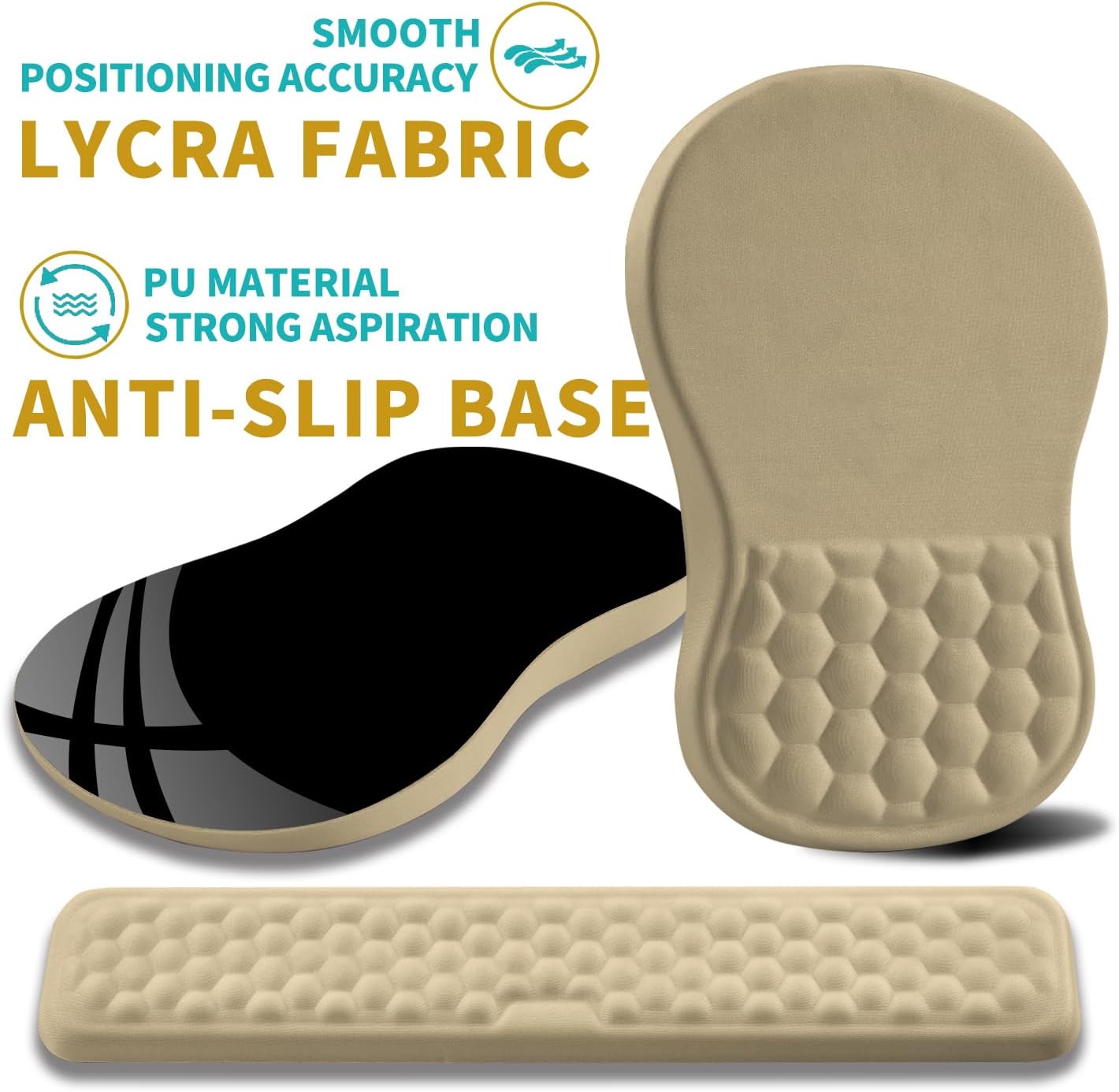 Hokafenle 2 in 1 Ergonomic Mouse Pad Wrist Support & Wrist Rest for Computer Keyboard Set, with Relieve Carpal Tunnel Pain Massage Bulge and Full Memory Gel Design (2In1 Set, Beige)