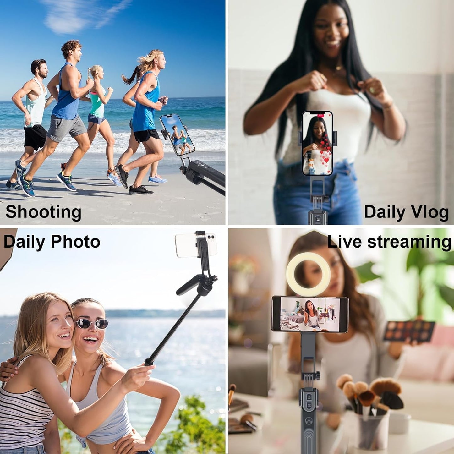 Extendable Auto Face Tracking Phone Tripod Stand, 360° Rotation Selfie Sticks with Light, Smart AI Facial Recognition, Tripod with Wireless Remote, Cameraman Shooting for Video, Vlog, Live Stream