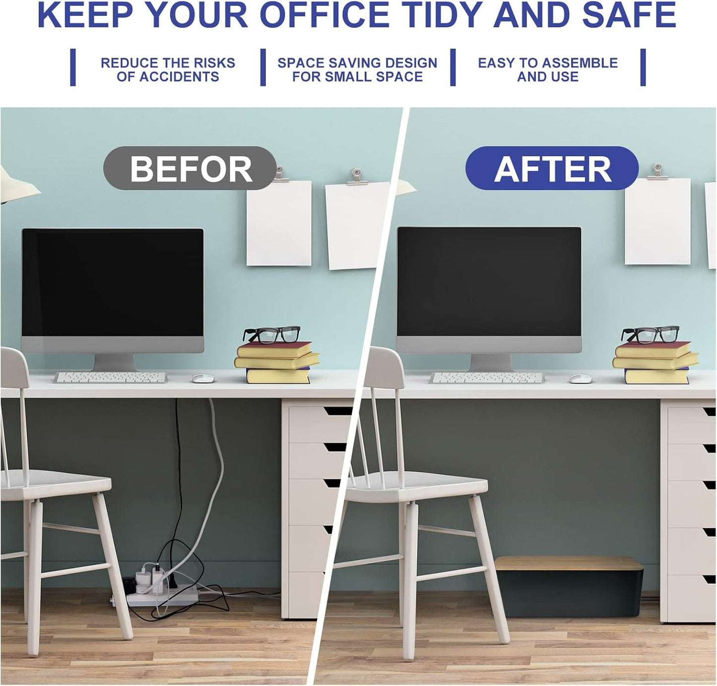 Cable Management Box - Wooden Style Cord Organizer Box to Hide Wires & Power Strips | Desk Computer Cable Organizer Box | Safe ABS Material | 12.6" (L) x 5.3" (W) 4.9" (H) | for Home & Office - Black