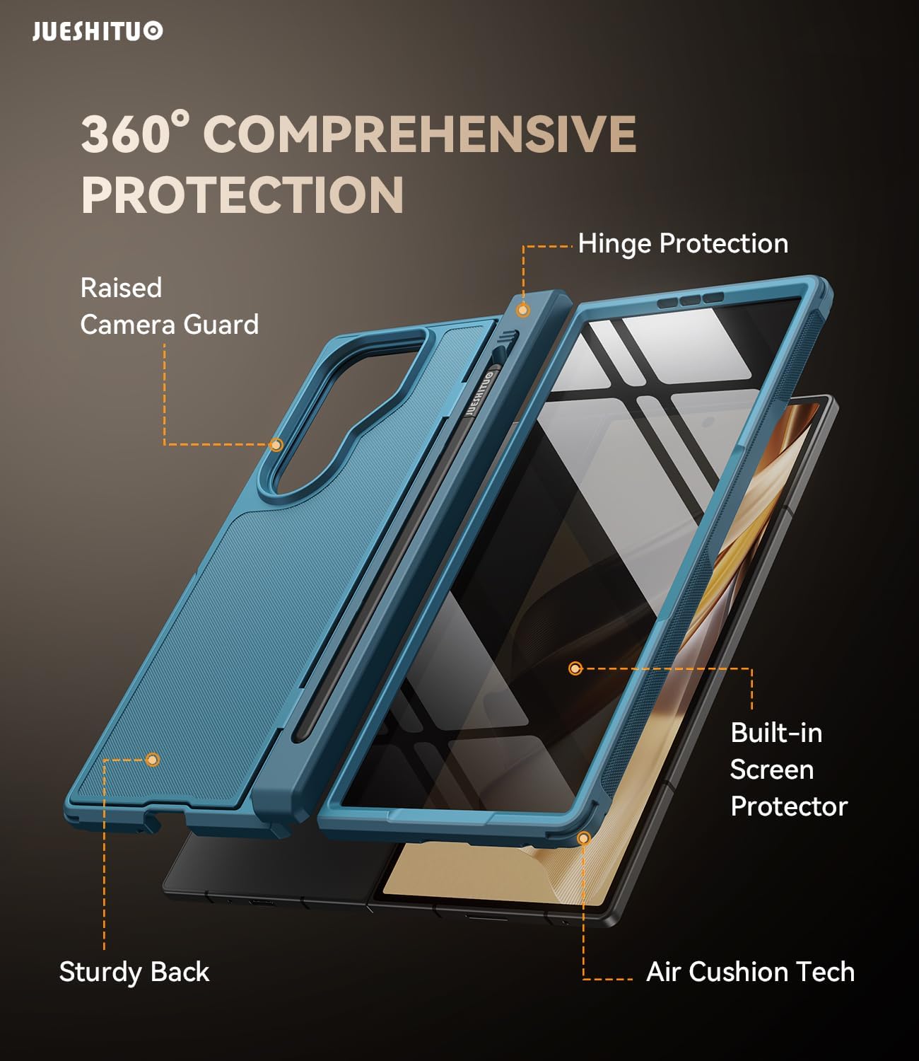 JUESHITUO for Samsung Z Fold 7 Case with MagSafe Compatibility, Privacy Tempered Glass & Hinge Protection, Shockproof Cover for Galaxy Z Fold 7, Includes S Pen Holder(No S Pen) & Kickstand, Blue