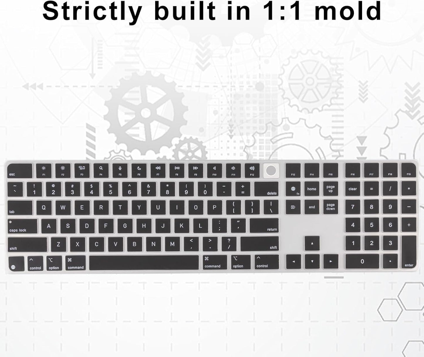 Allinside Black Keyboard Cover for 2024 Mac Magic Keyboard with Touch ID and Numeric Keypad A3119 US Layout