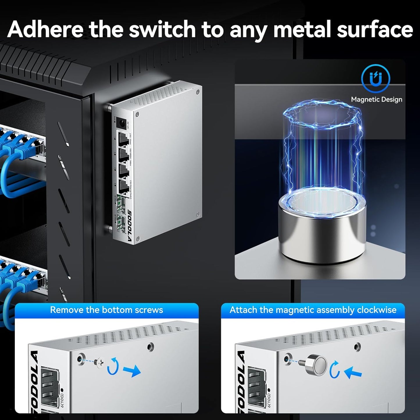SODOLA 2.5Gb Switch,4 x 2.5G Base-T Ports, 2 x 10G SFP+, Aluminum Alloy Cooling & Magnetic Mounting,2.5 Gigabit Network Switch Fanless Plug & Play, Unmanaged Multi-Gigabit Switch,Lifetime Protection