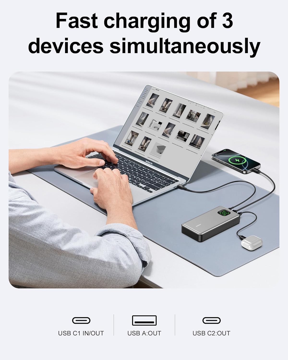 65W Power Bank, 25000mAh Travel Essential USB C Laptop Portable Charger, 100W Total Fast Charging Battery Pack for MacBook Dell XPS iPad Tablet Steam Deck iPhone 16/15 Series Samsung Switch and More