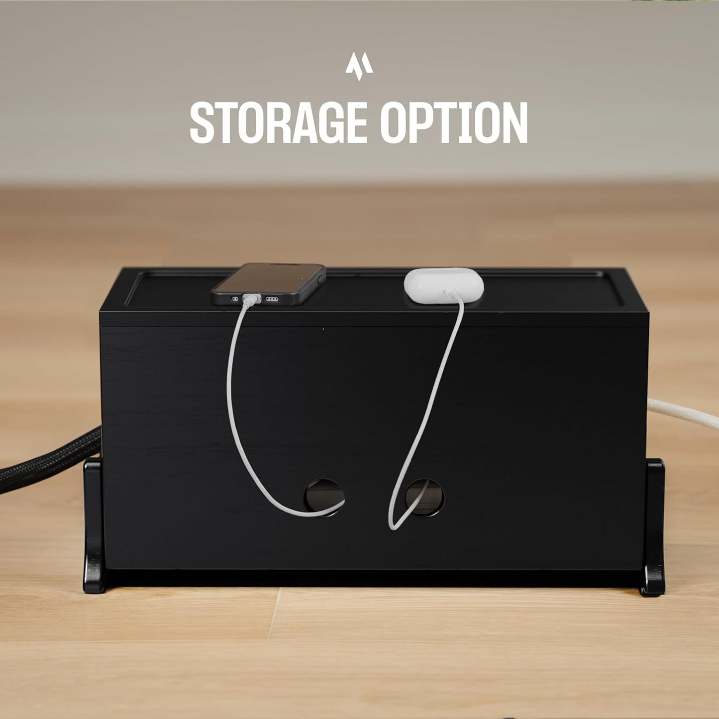 Extra Large Cable Management Box, Wood Cord Hider Box & Organizer for Power Strip, TV Wires & Desk Cable Storage