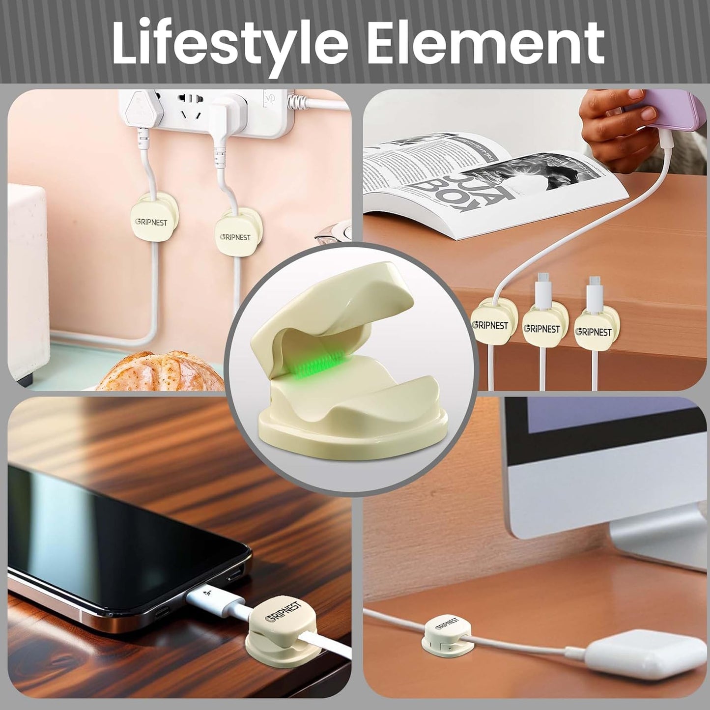 8 Pack Adhesive Cable Clips White Spring Loaded Cord Holders for Nightstand, Desk, Wall, Car, or Bedside Ideal Charging Cable Organizer for Home or Office Setup