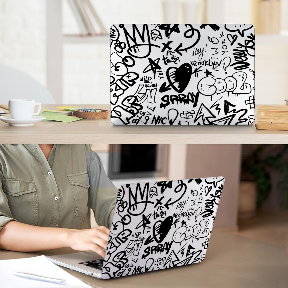 Compatible with MacBook Air 13 inch Case 2025 2024-2022 M4 A3240 M3 A3113 M2 A2681, Plastic Hard Shell&Keyboard Cover&Screen Film&Webcam Cover for MacBook Air 13.6 inch Case, Black Graffiti