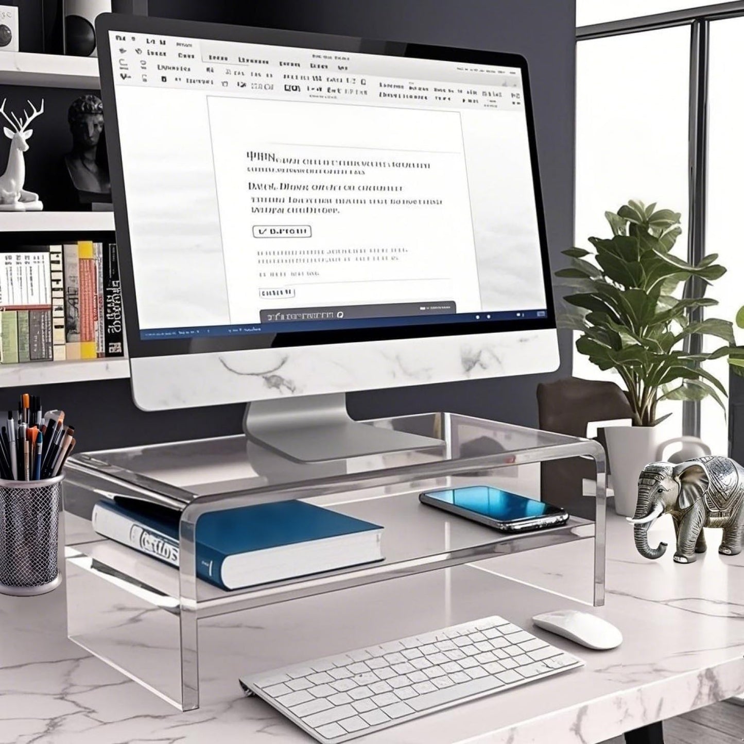 Acrylic Monitor Stand, 2 Tier Computer Monitor Stand Riser,20 inch Acrylic Computer Monitor Stand Riser for iMac, PC, Desktop, Laptop, TV Screen with Extra Storage Space Home Office