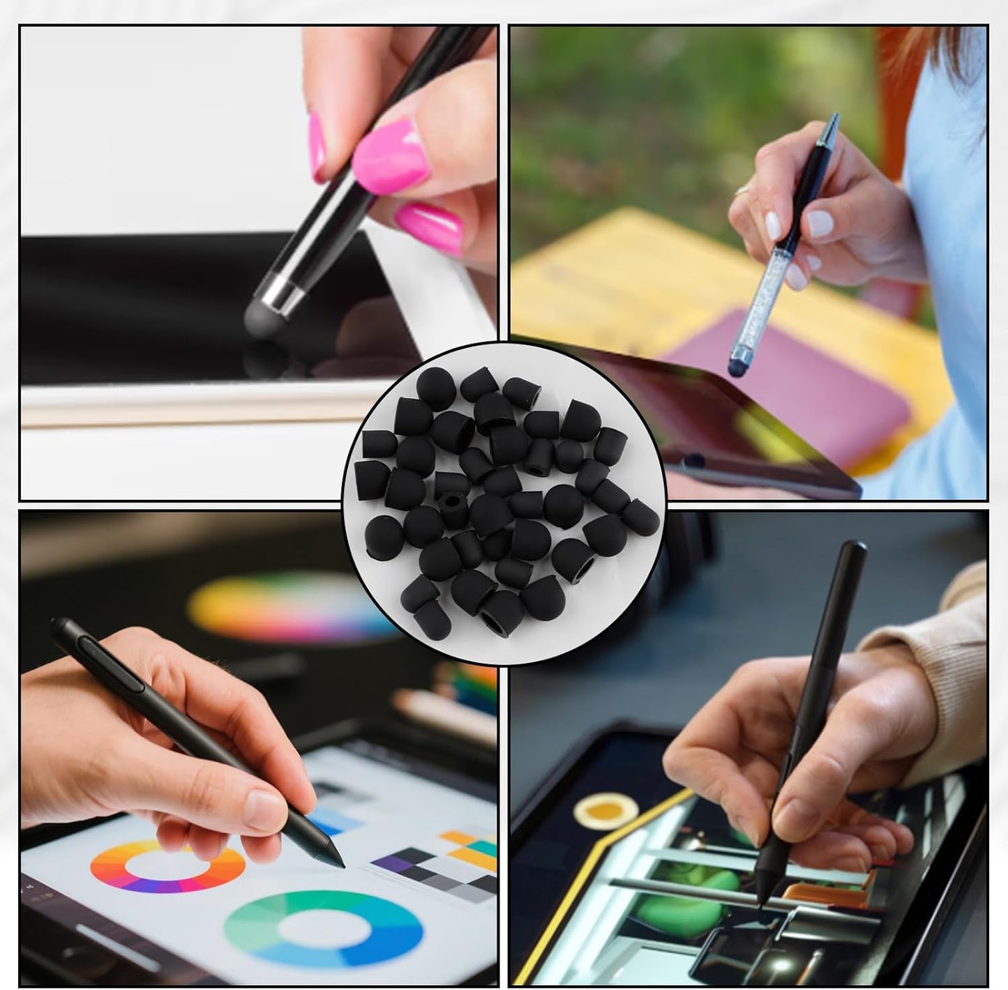 30Pcs Rubber Tips for Stylus Pens, 0.2inch (5mm) & 0.28inch(7mm) Replacement Nibs for Touch Screen Pen, High Sensitivity and Precision, No Scratches, Universal Stylus Ends