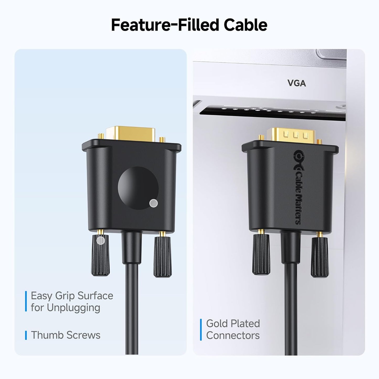 Cable Matters USB C to VGA Cable (USB-C to VGA Cable) 6 ft - Thunderbolt 4 / USB4 / Thunderbolt 3 Port Compatible with MacBook Pro, Dell XPS 13, 15, HP Spectre x360, Surface Pro, Yoga 910 and More