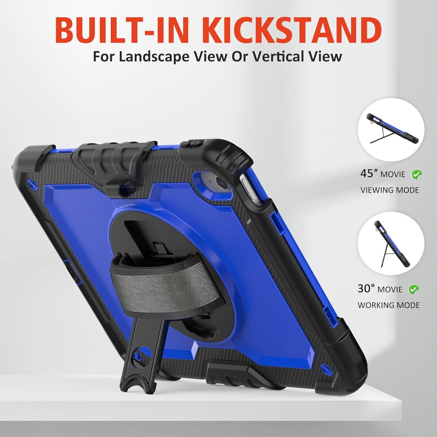 Ambison Case for iPad A16 11th/10th Generation 11"/10.9'' 2025/2022,Heavy Duty Shockproof Case with Tempered Glass Screen Protector, 360° Rotating Handle Strap&Stand,Shoulder Strap-Blue