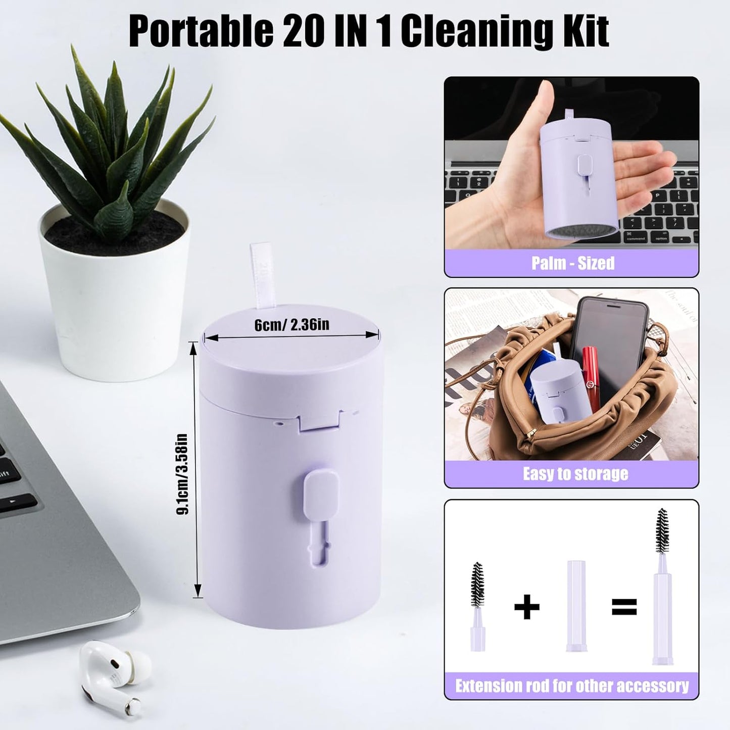 Laptop Phone Screen Cleaner Kit, Computer Keyboard Brush Cleaning Spray for iPhone AirPods Macbook iPad, 20-in-1 Electronic Device Clean Tool For Camera PC Monitor Earbud TV Tablet Car Screens- Purple