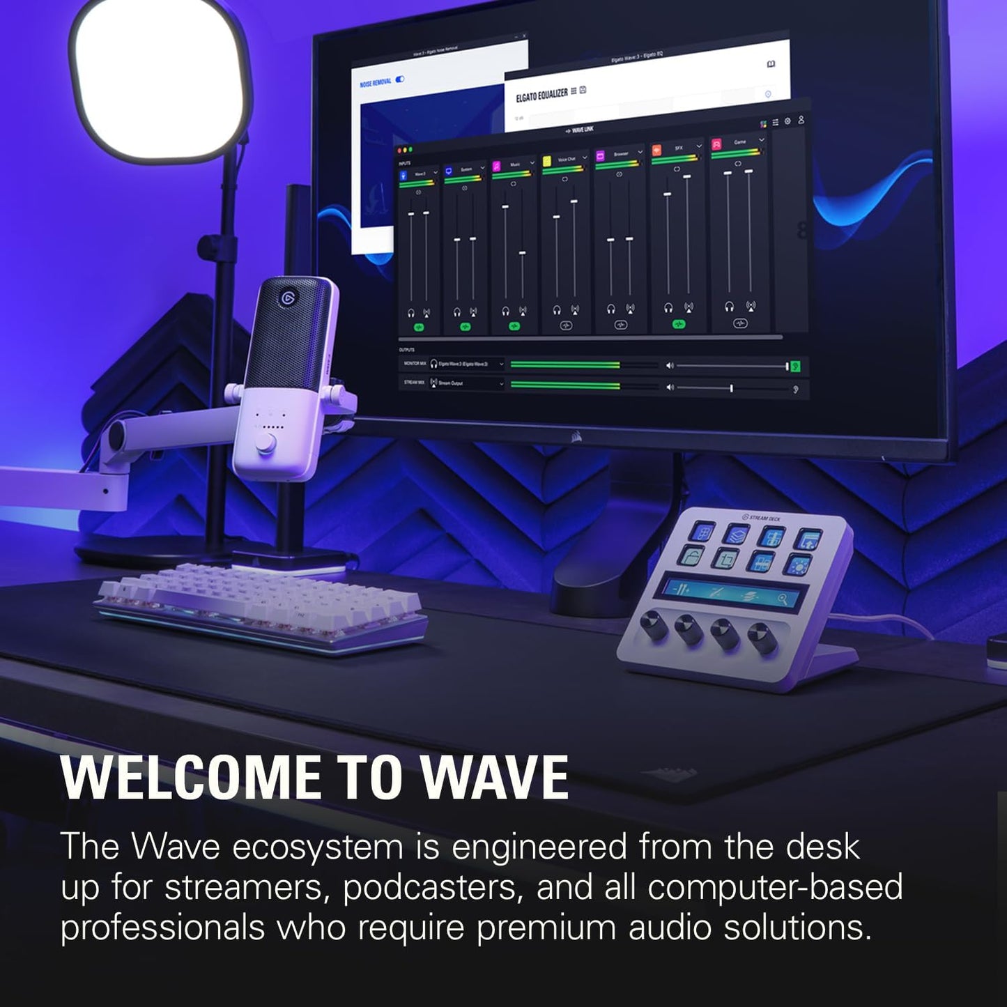 Elgato Wave:3 White Kit - Premium Studio Quality USB Condenser Microphone with Shock Mount and Pop Filter, for Streaming, Podcast, Gaming and Home Office, Free Mixer Software, Plug & Play for Mac, PC