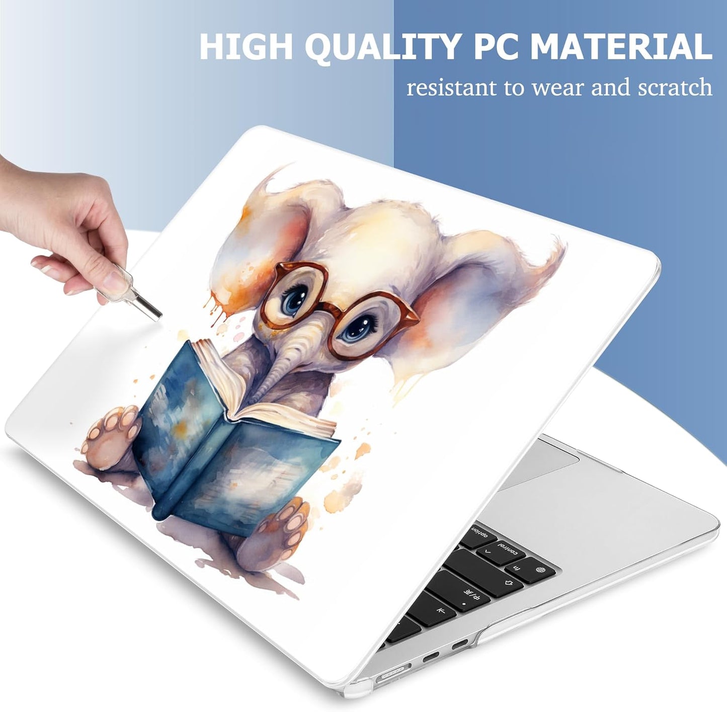 Mektron Compatible with M4 MacBook Air 15 inch Case 2025 A3241 2024 2023 M3 A3114 A2941 M2 Liquid Retina Display Touch ID, Plastic Hard Case & Keyboard Skin & Screen Protector - Cute Elephant C342