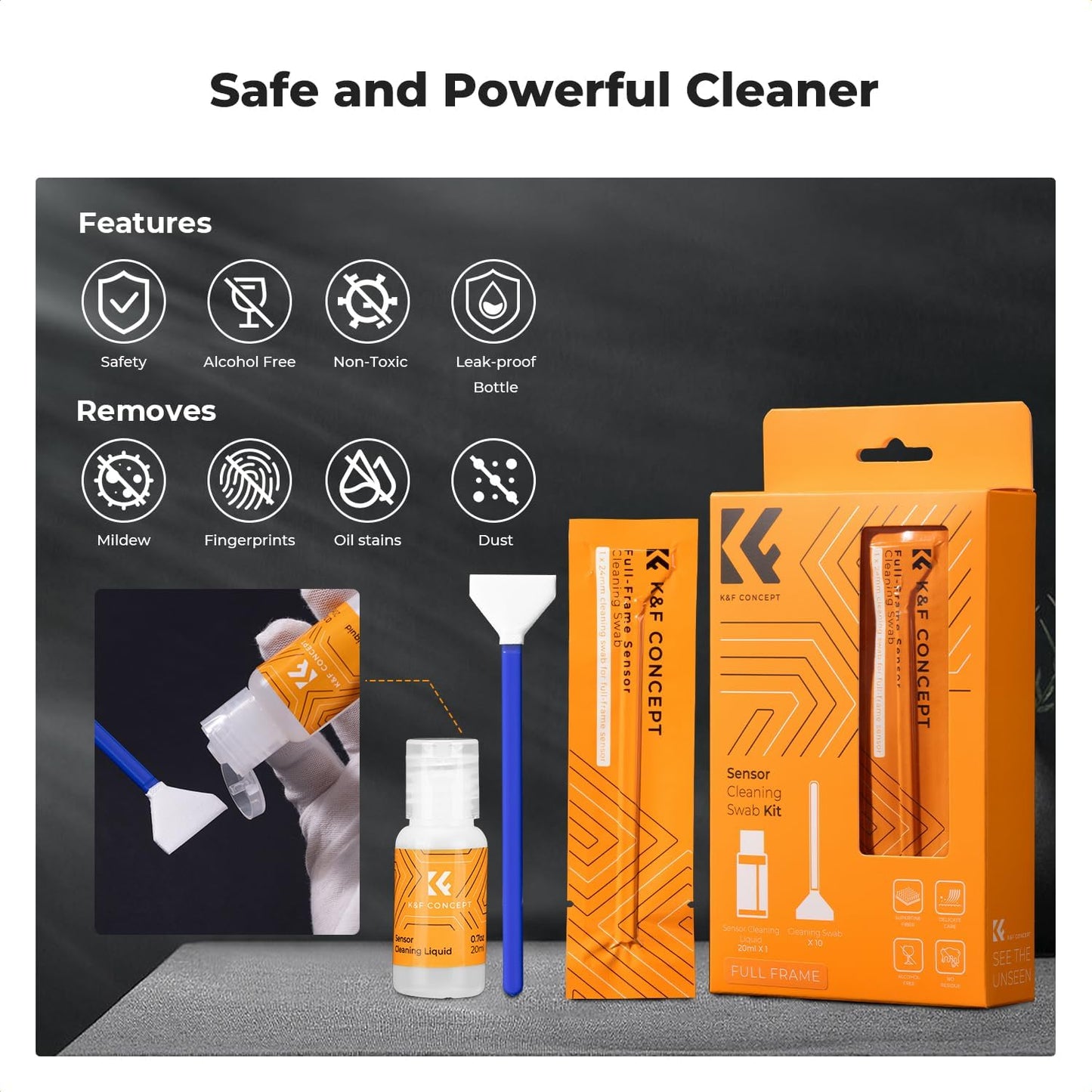 K&F CONCEPT 24mm Full Frame Sensor Cleaning Swab*10 + 20ml Sensor Cleaner, DSLR SLR Digital Camera CMOS and CCD Sensor Cleaning Swab Kits for Nikon Sony Canon Camera Clean