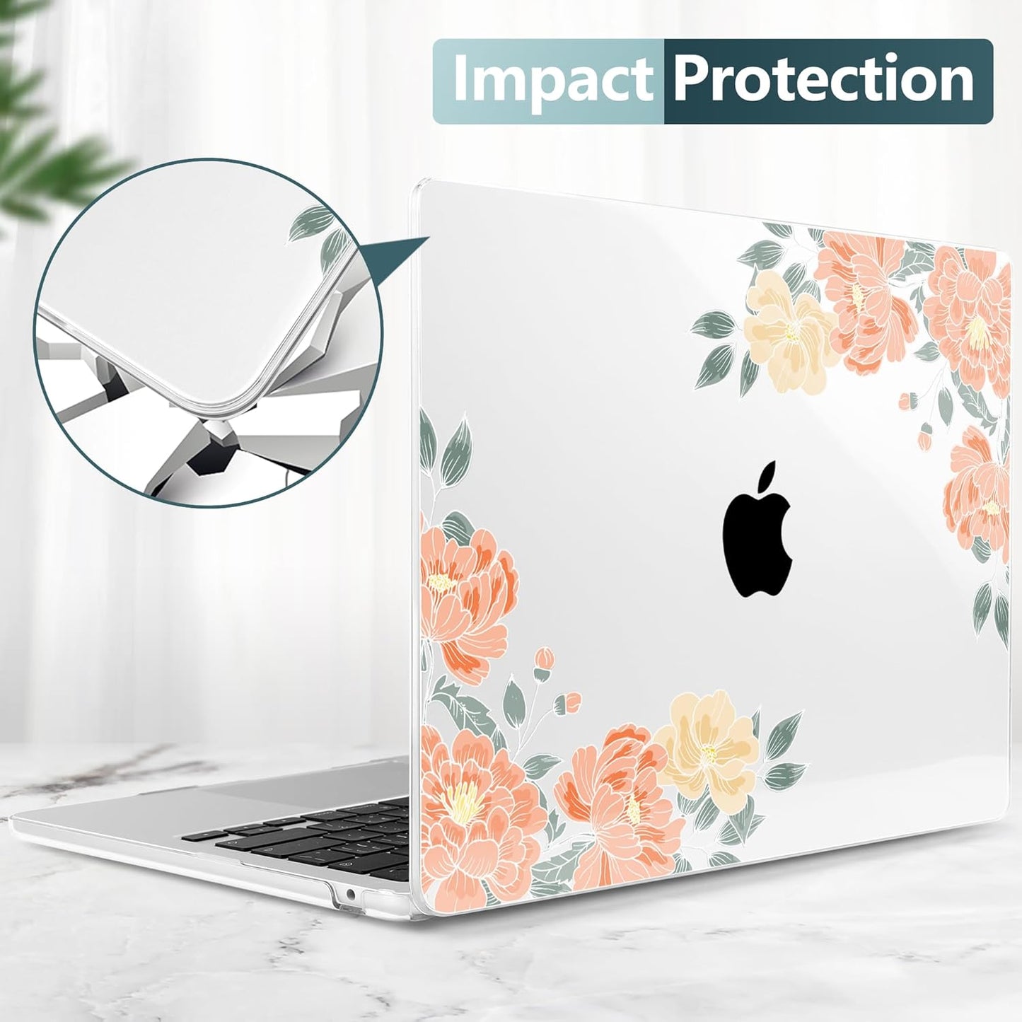 TWOLSKOO Compatible with M4 MacBook Air 13.6 inch Case 2025-2022 Release M4 A3240 M3 A3113 M2 A2681, Plastic Hard Shell & Keyboard Cover & Type C Adapter & Screen Protector, Vintage Roses