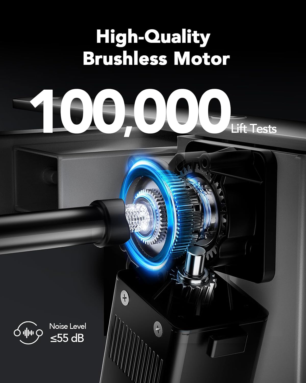 HUANUO Standing Desk Frame with 220lbs Powerful Brushless Motor, Double Crossbeam Structure, Thick Adjustable Desk Legs, for Max 35.4″ x 86.6″ Desktop, for Home Office, Black Frame Only