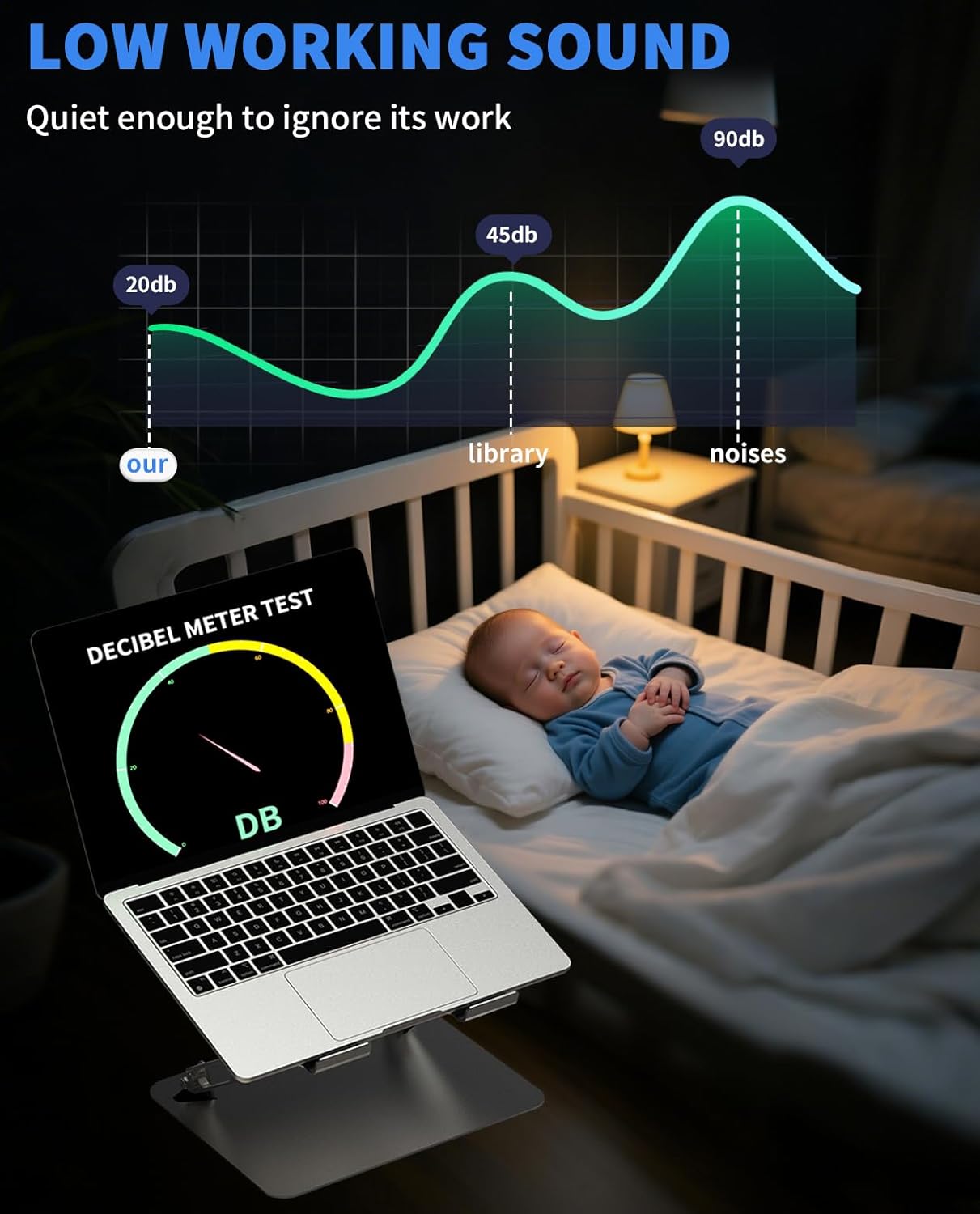 SOUNDANCE Laptop Cooling Pad with Upgrade Low-Noise Fan and 3.0 USB Hubs, Ventilated Laptop Cooler Prevent Overheating, Adjustable Ergonomic Laptop Stand Support Up to 16” Gaming Notebook Computer